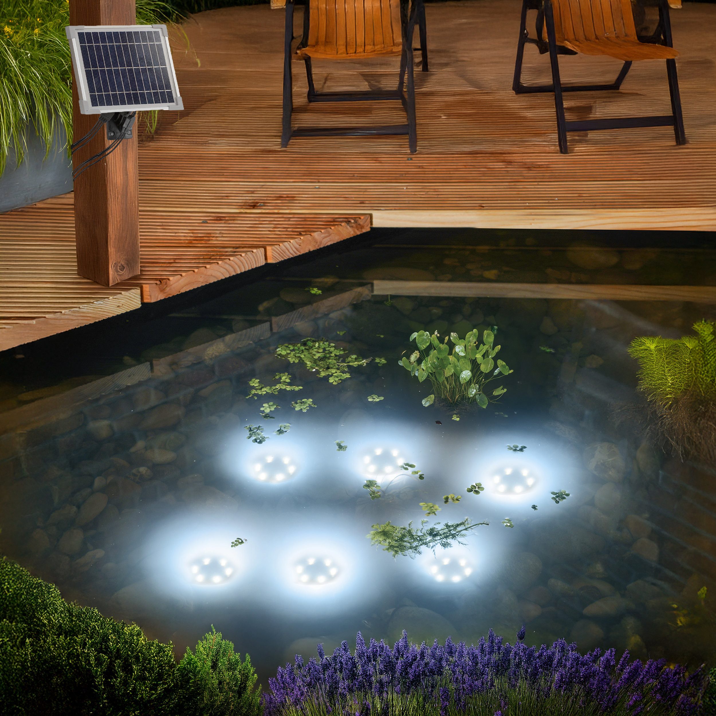 esotec Gartenstrahler Solar Über- und Unterwasserstrahler 6 MultiSpots 6500K kaltweiß 101402, LED fest integriert