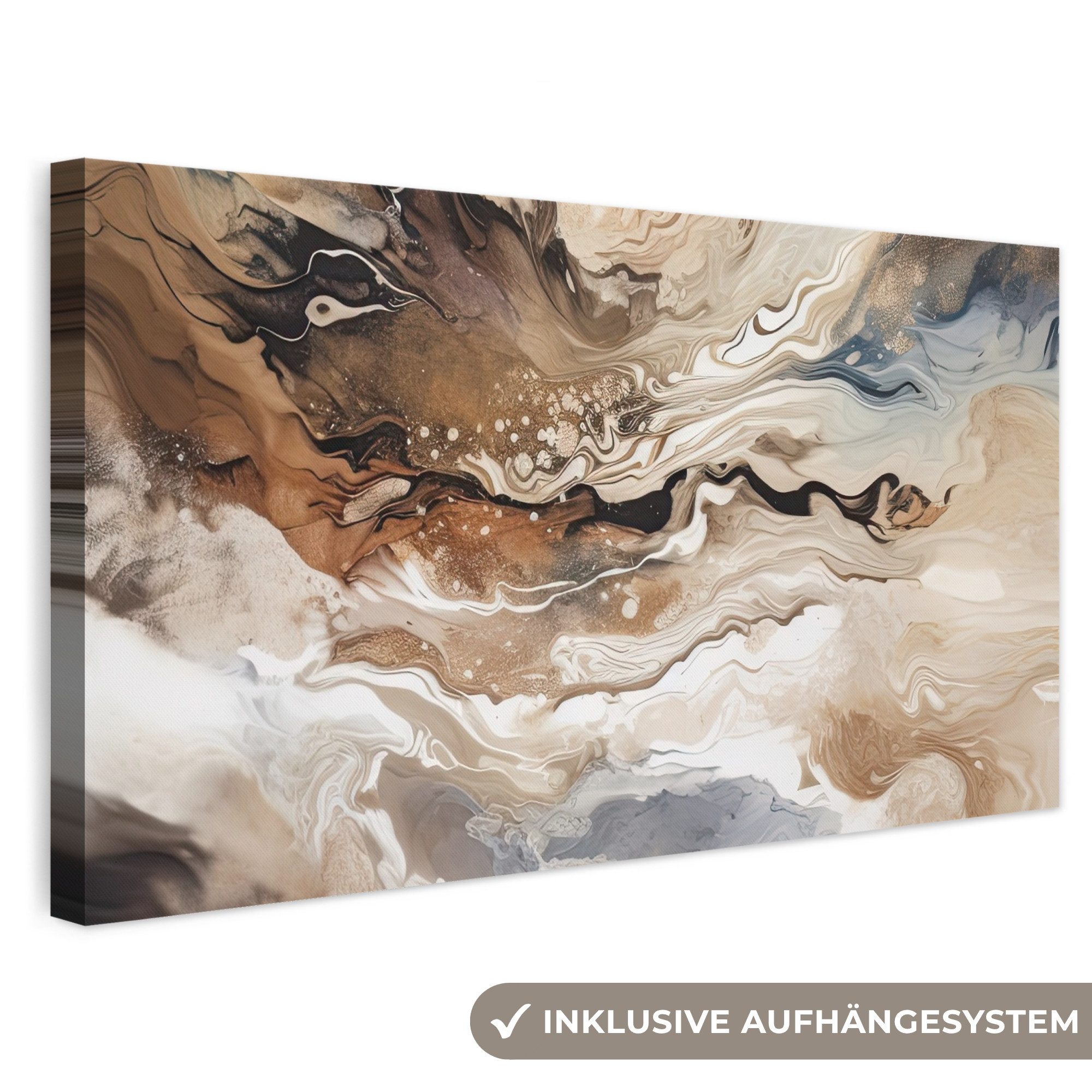 OneMillionCanvasses® Leinwandbild Panorama Abstrakt - Kunst - Farbe - Beige - Modern, Fotodruck (1 St), Wandbild, Deko Schlafzimmer Wohnzimmer Flur 40x20 cm
