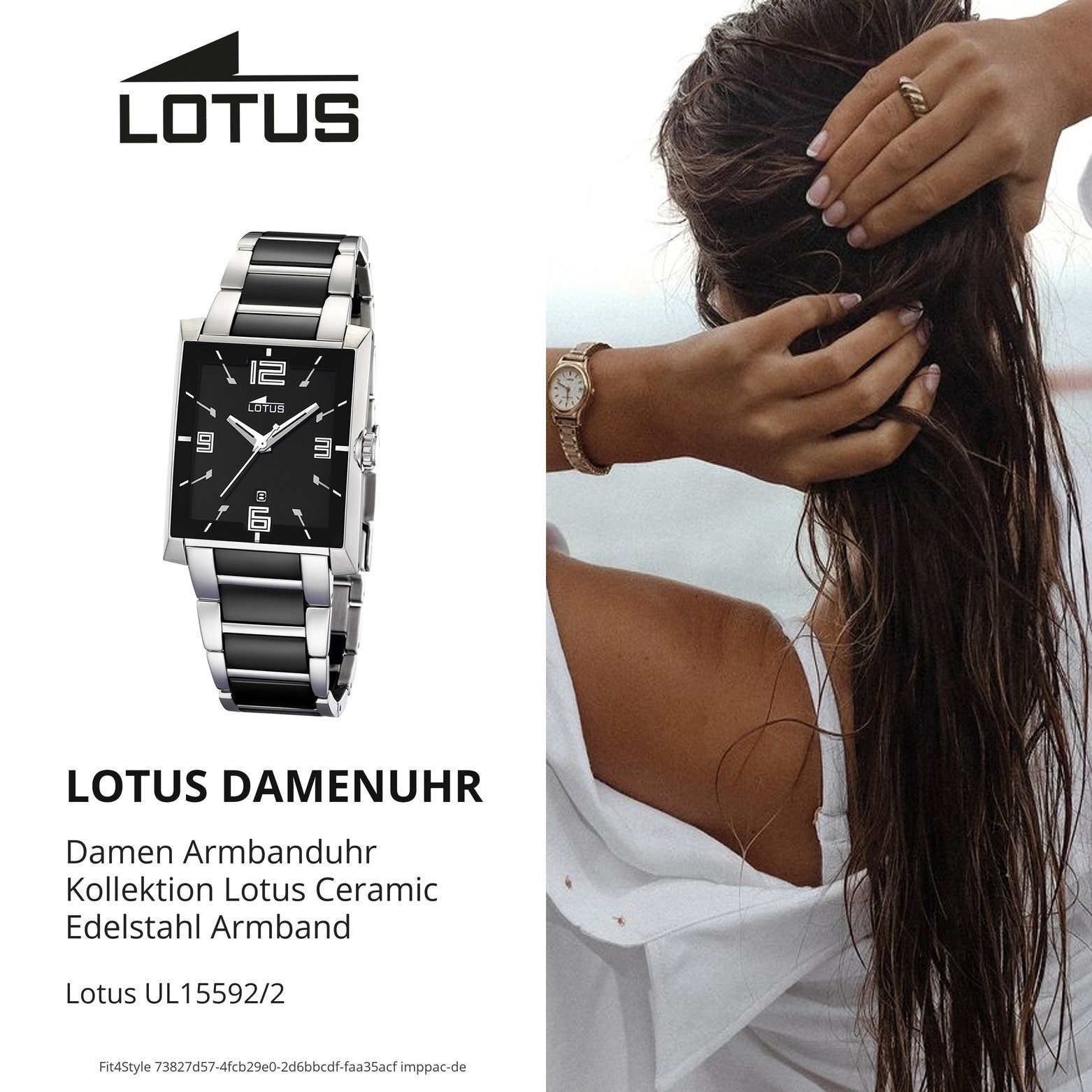 Lotus Quarzuhr Lotus Unisex Edelstahl, Keramikarmband, Edelstahl, eckig L15592/2 Uhr Fashion-Style (ca. 32mm), Unisex-Uhr
