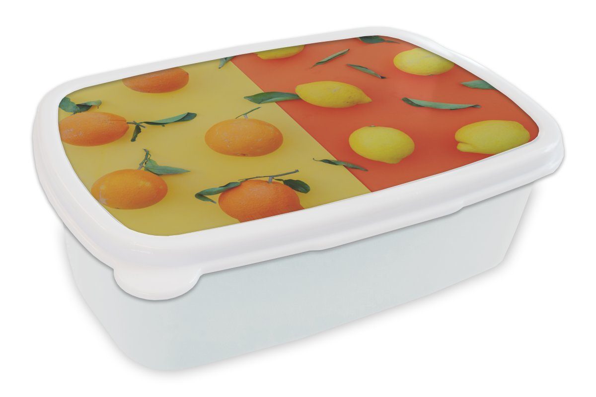 MuchoWow Lunchbox Zitrone - Orange - Gelb, Kunststoff, (2-tlg), Brotbox für Kinder und Erwachsene, Brotdose, für Jungs und Mädchen weiß