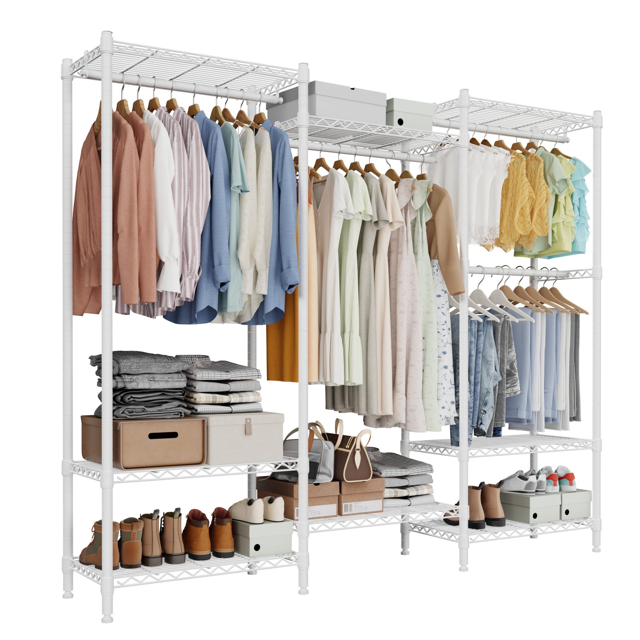 Mondeer Kleiderschrank Garderobenständer (40 x 175 x 180 cm) mit 8 Ablagen & 4 Kleiderstangen, Höhenverstellbar