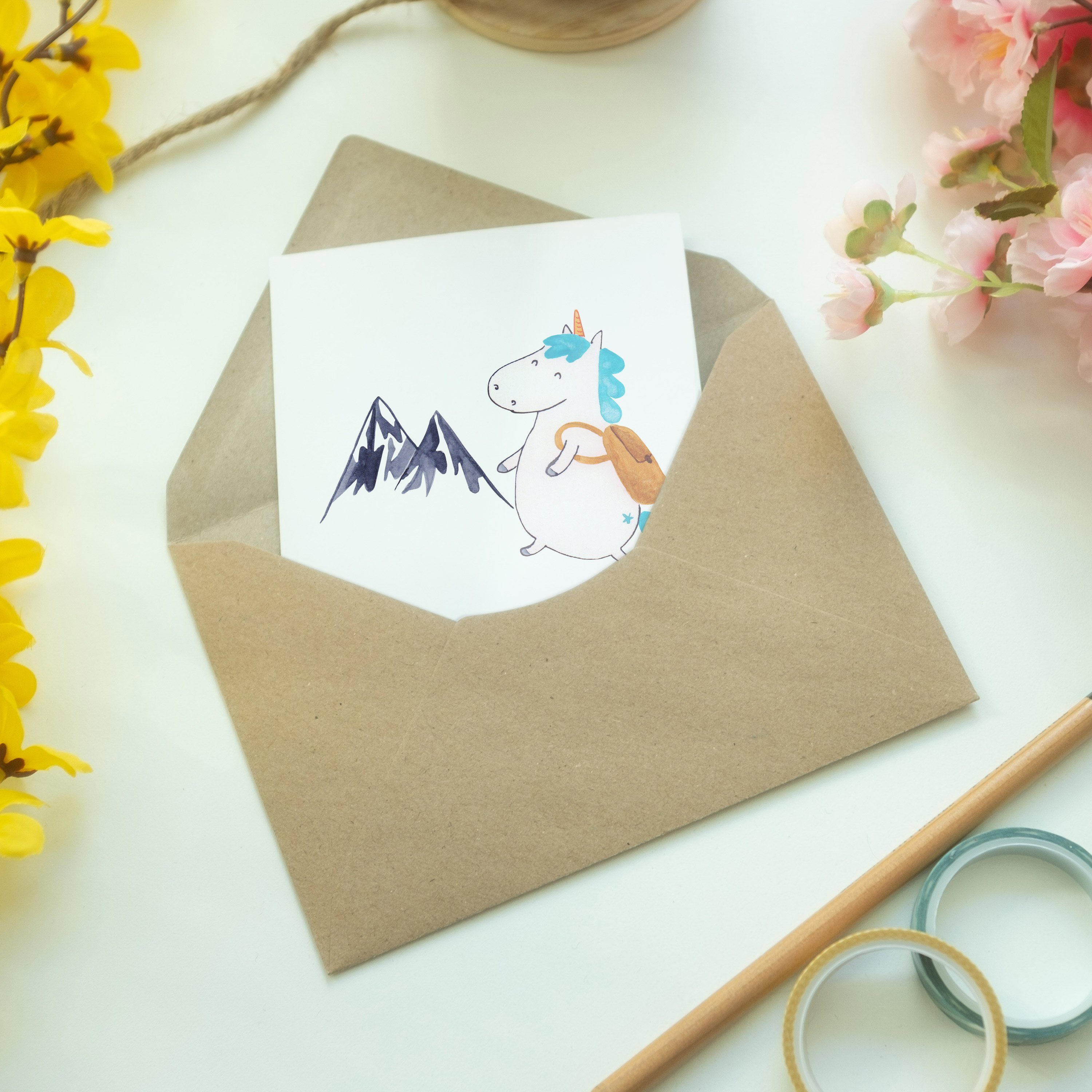 Mr. & Mrs. Panda Grußkarte Hochzeitskarte, Einhorn Bergsteiger Geburtstagskar Weiß Geschenk, - 