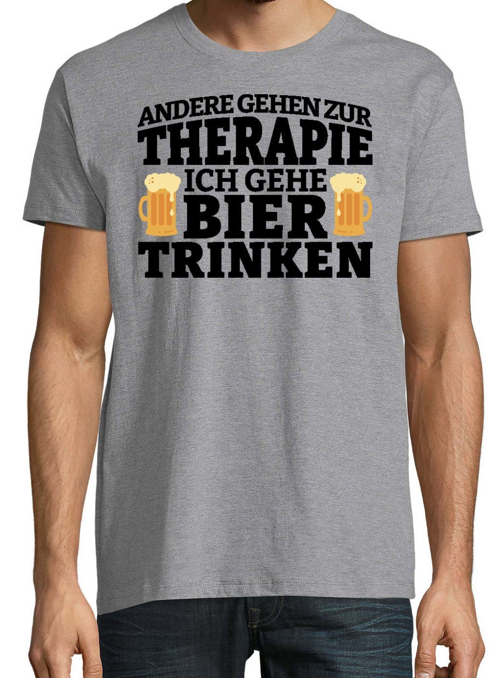 Lustigem Bier T-Shirt Herren Shirt Grau Spruch Designz Youth mit Therapie Bier