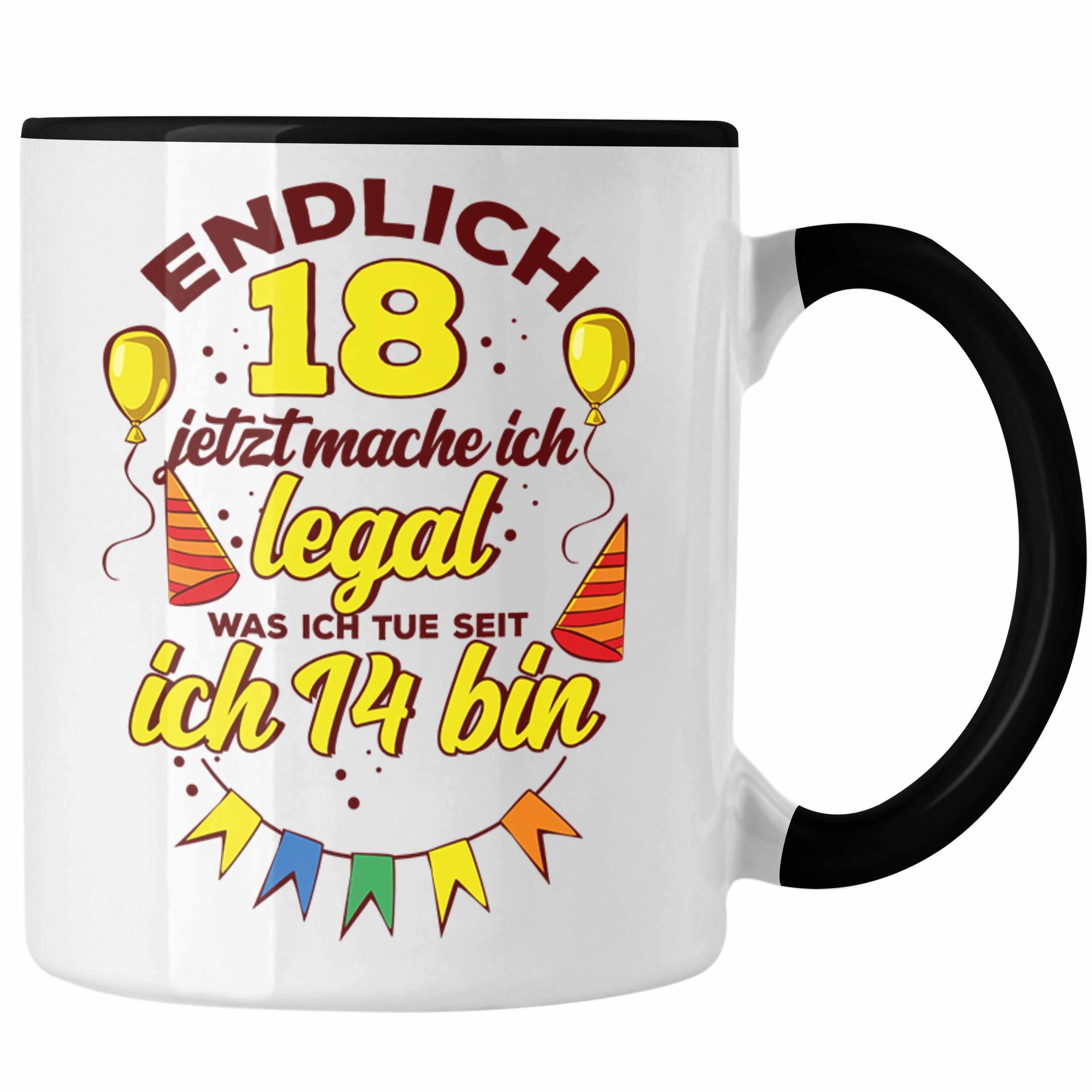 Trendation Tasse Lustige Tasse zum 18. Geburtstag witziges Geschenk 18er Geburtstag Schwarz