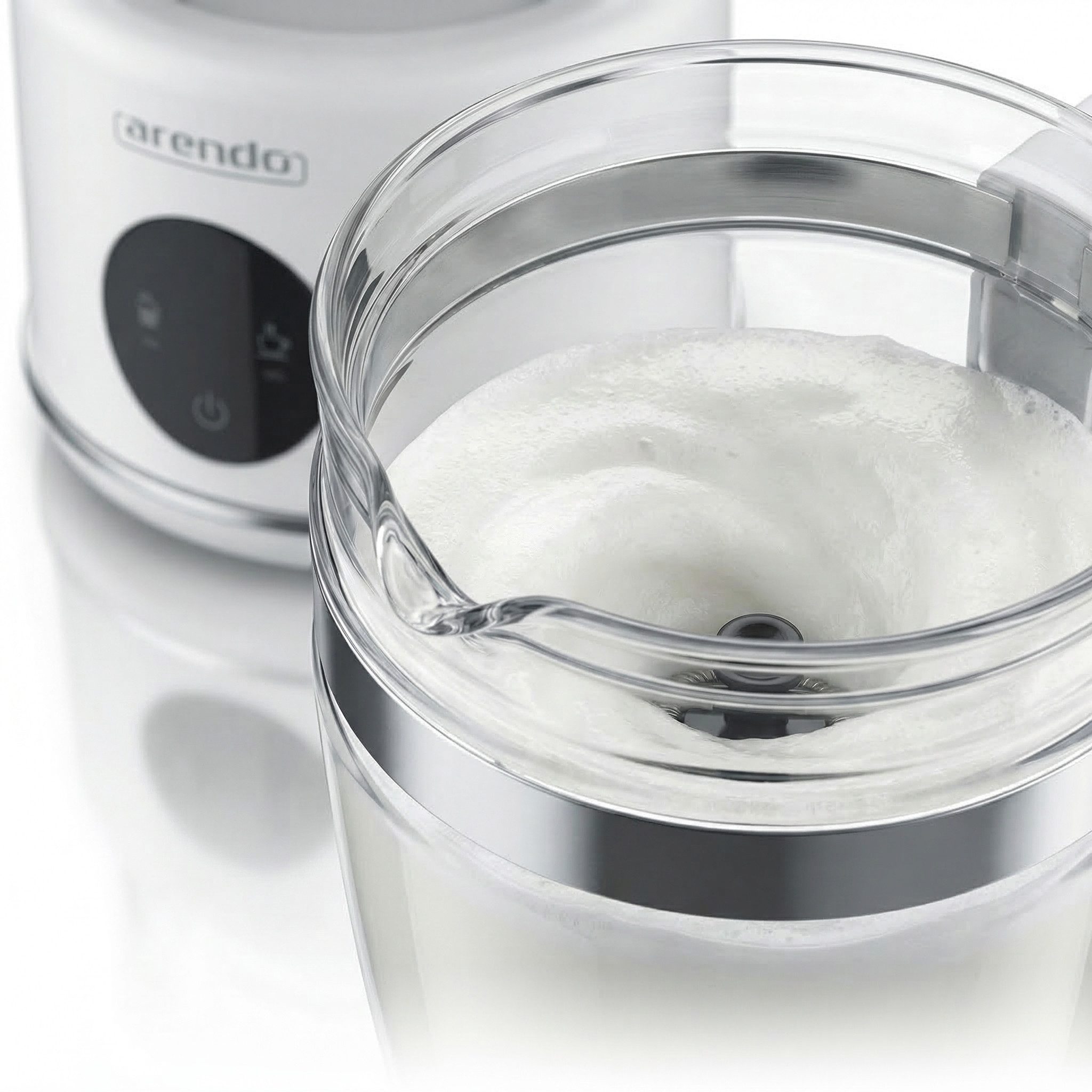 Arendo Milchaufschäumer mit 500 ml Glas Behälter, elektrisch, für heißen & kalten Milchschaum, 600 W, 2 Einsätze, für Cappuccino Latte Macchiato heiße Schokolade uvm.