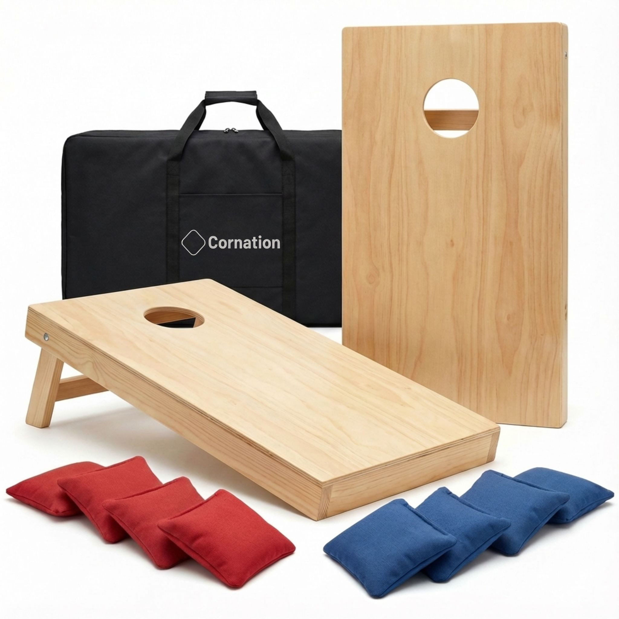 Cornation Spiel Cornhole Set aus Holz 90cm / 120cm - Hochwertiges Outdoor Wurfspiel, inkl. 8 Bags & Tragetasche – Cornhole Spiel Outdoor
