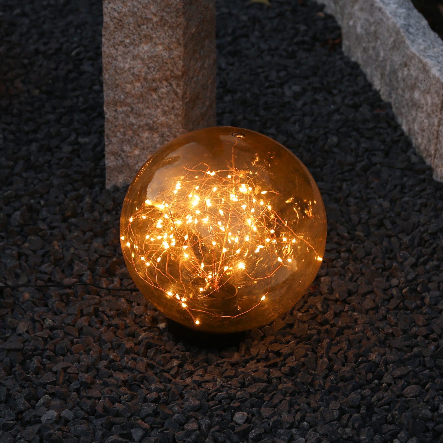 MARELIDA LED Gartenleuchte LED Kugel Leuchte für Boden Weg Terrasse Garten Deko Beleuchtung 20m, LED Classic, ultra-warmweiß / bernstein (1800K bis 2100K)