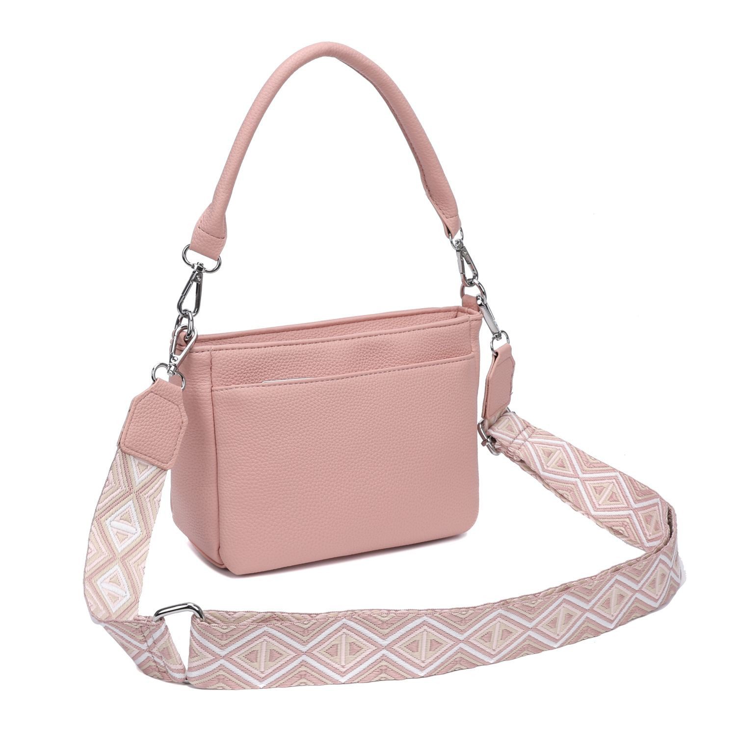 ITALYSHOP24 Schultertasche Damen Crossbody Umhängetasche Hobo Bag Brusttasche Crossover Freizeit (Tasche mit einem breitem Muster Stoffgurt/Umhängeband), Bodybag Schmucktasche Muster Taschengurt Clutch Reise Leder Optik