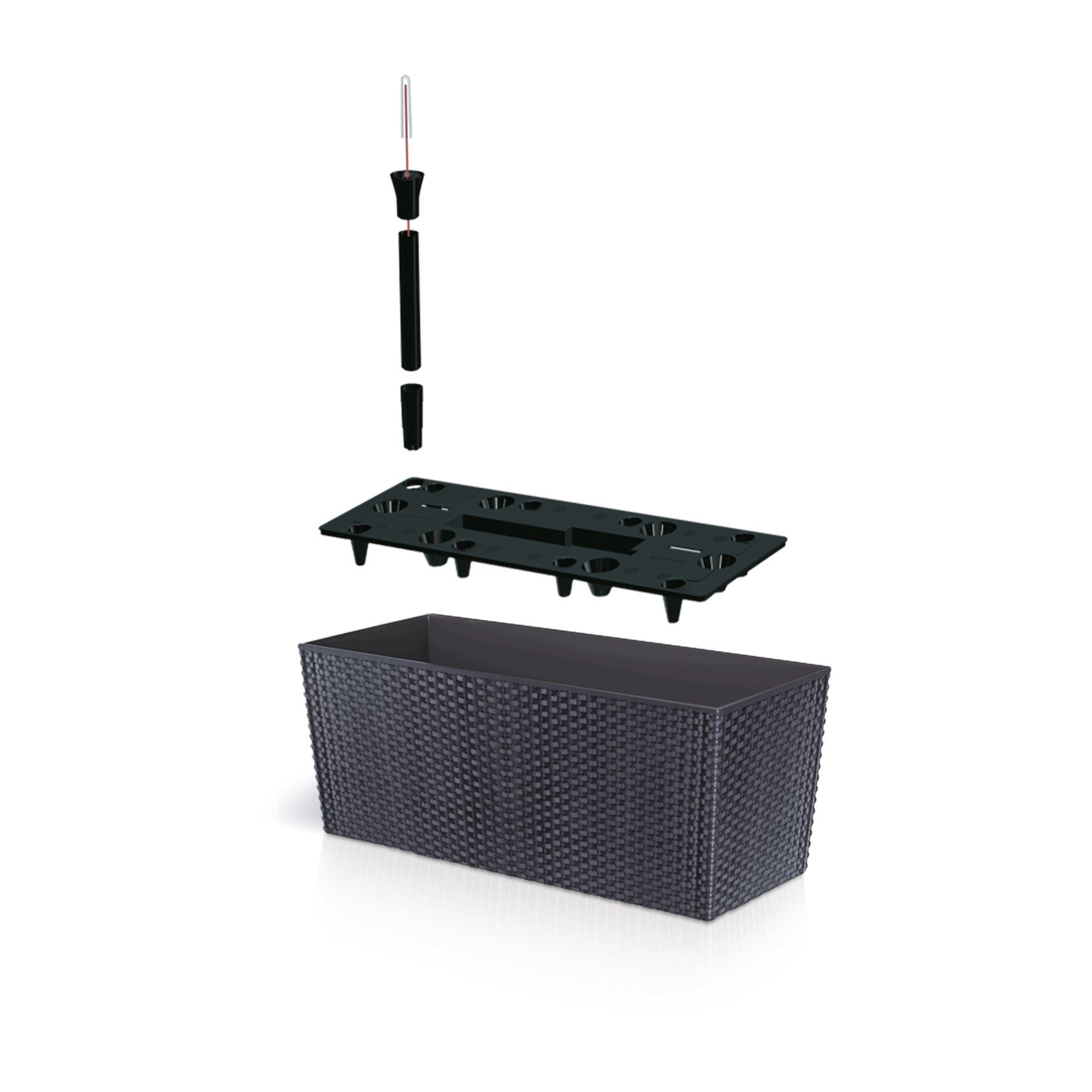 BigDean Blumenkasten anthrazit Balkonkasten Pflanzkasten Rattan Optik Bewässerungssystem