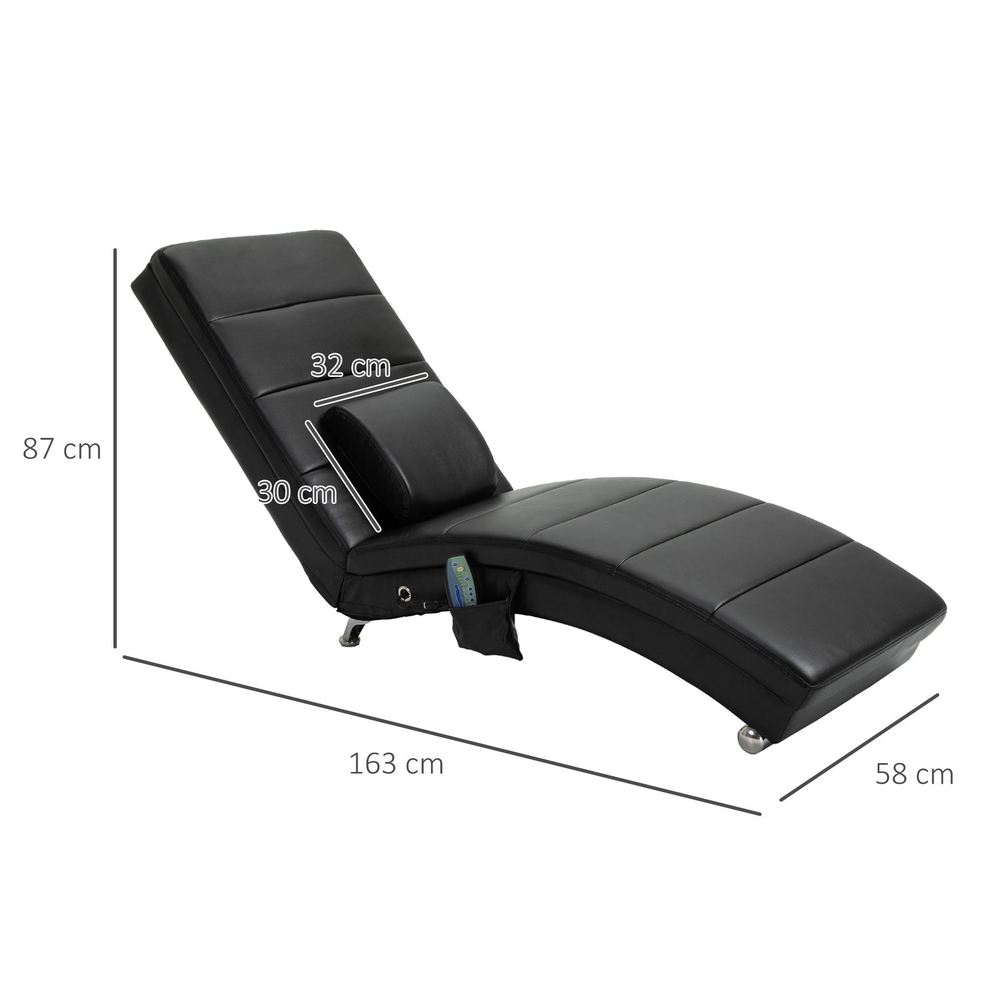 HOMCOM Massagesessel Relaxliege mit Massagefunktion (Liegesessel, 1-St., Lounge Sessel), Schwarz 58 x 163 x 87 cm