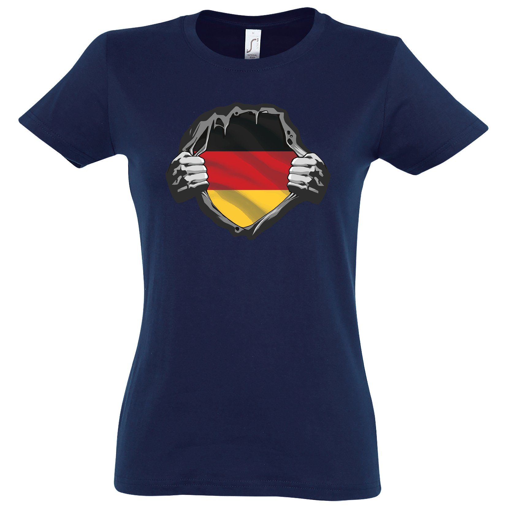 Youth Designz T-Shirt Deutschland Herz modischem Navy mit Damen Print Shirt