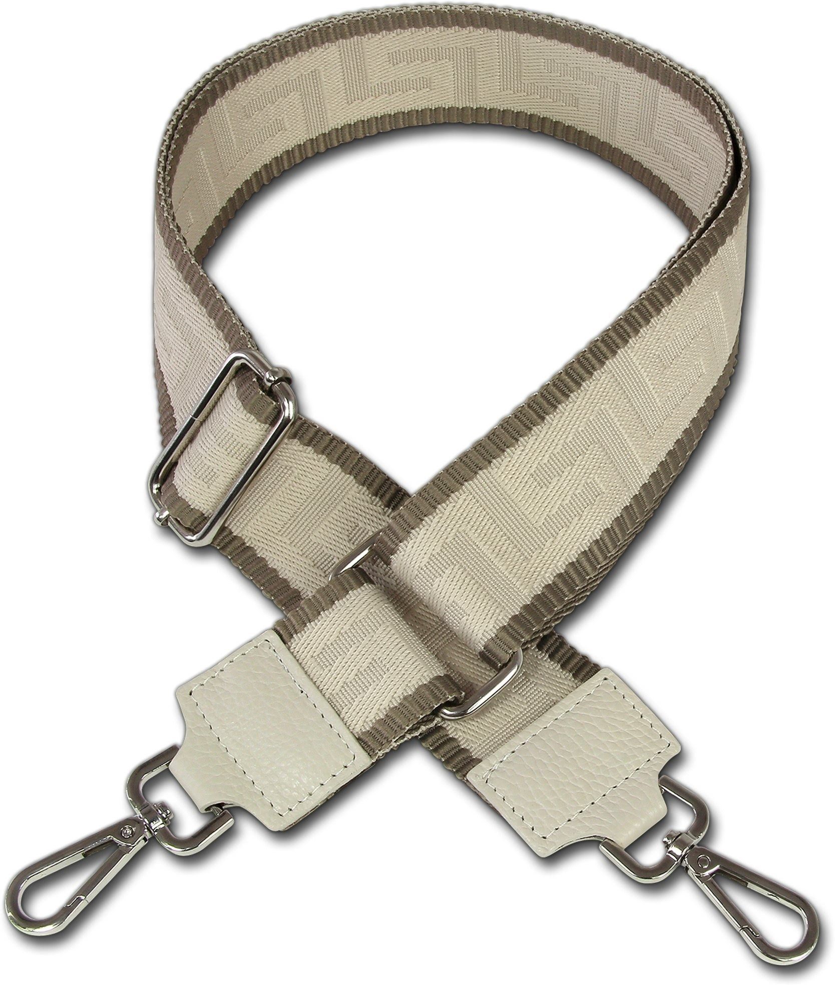 FLORENCE Tragegurt Florence Damen Boho-Gurt Canvas Leder, Taschengurt Canvas, Leder, grau, beige, Größe ca. 140cm