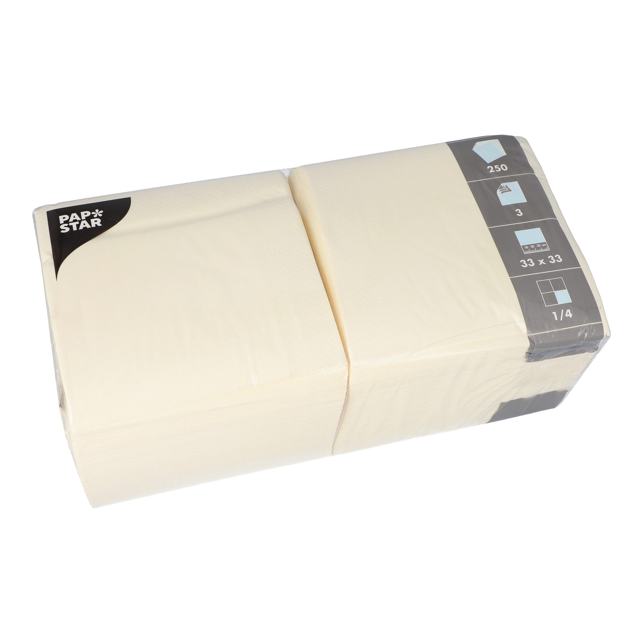 PAPSTAR Papierserviette, Servietten Papier 33x33cm 3-lagig 1/4-Falz 250 Stück Creme