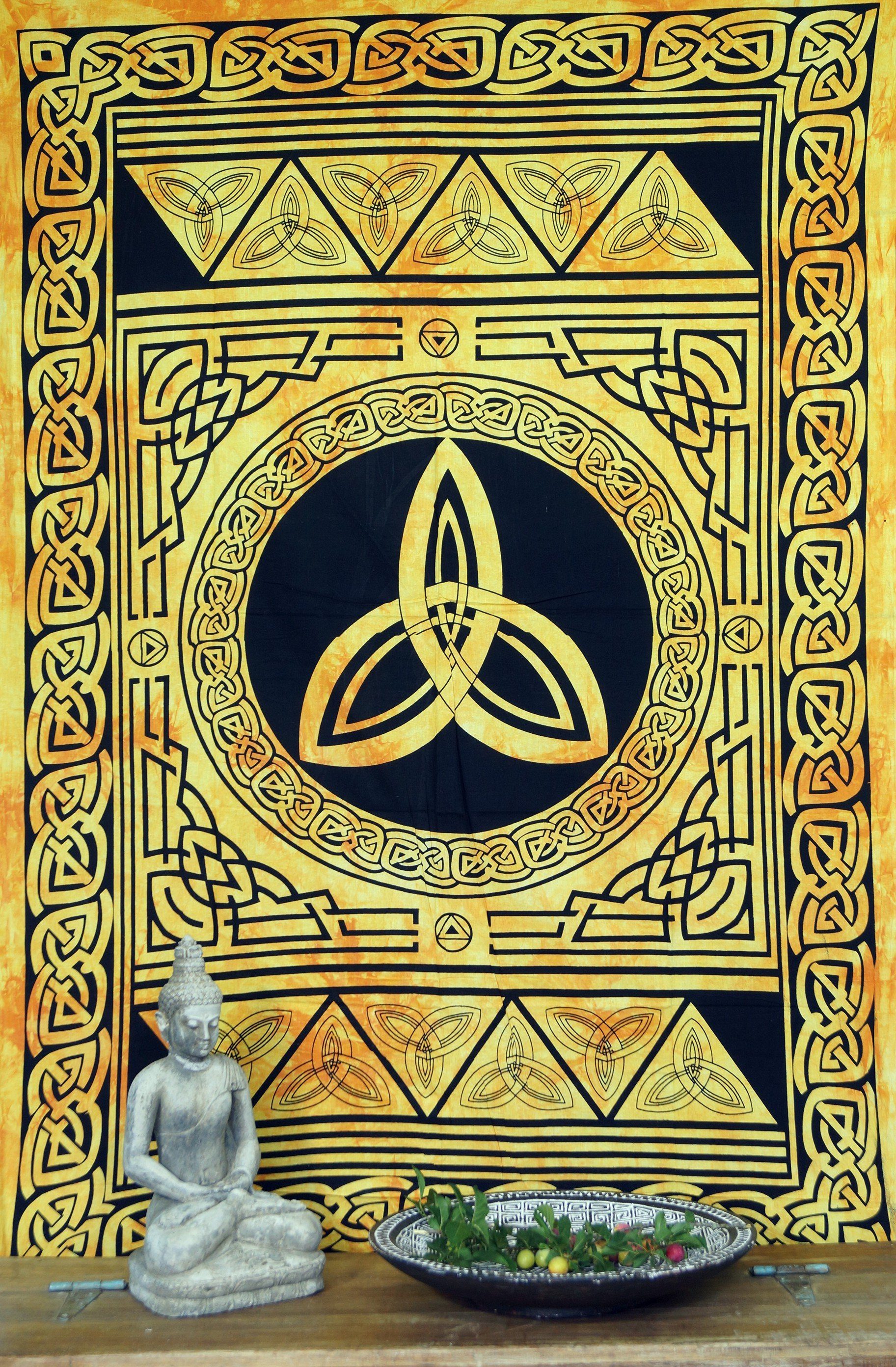 Tagesdecke Boho-Style Wandbehang, indische Tagesdecke -.., Guru-Shop Keltischer Knoten / goldgelb