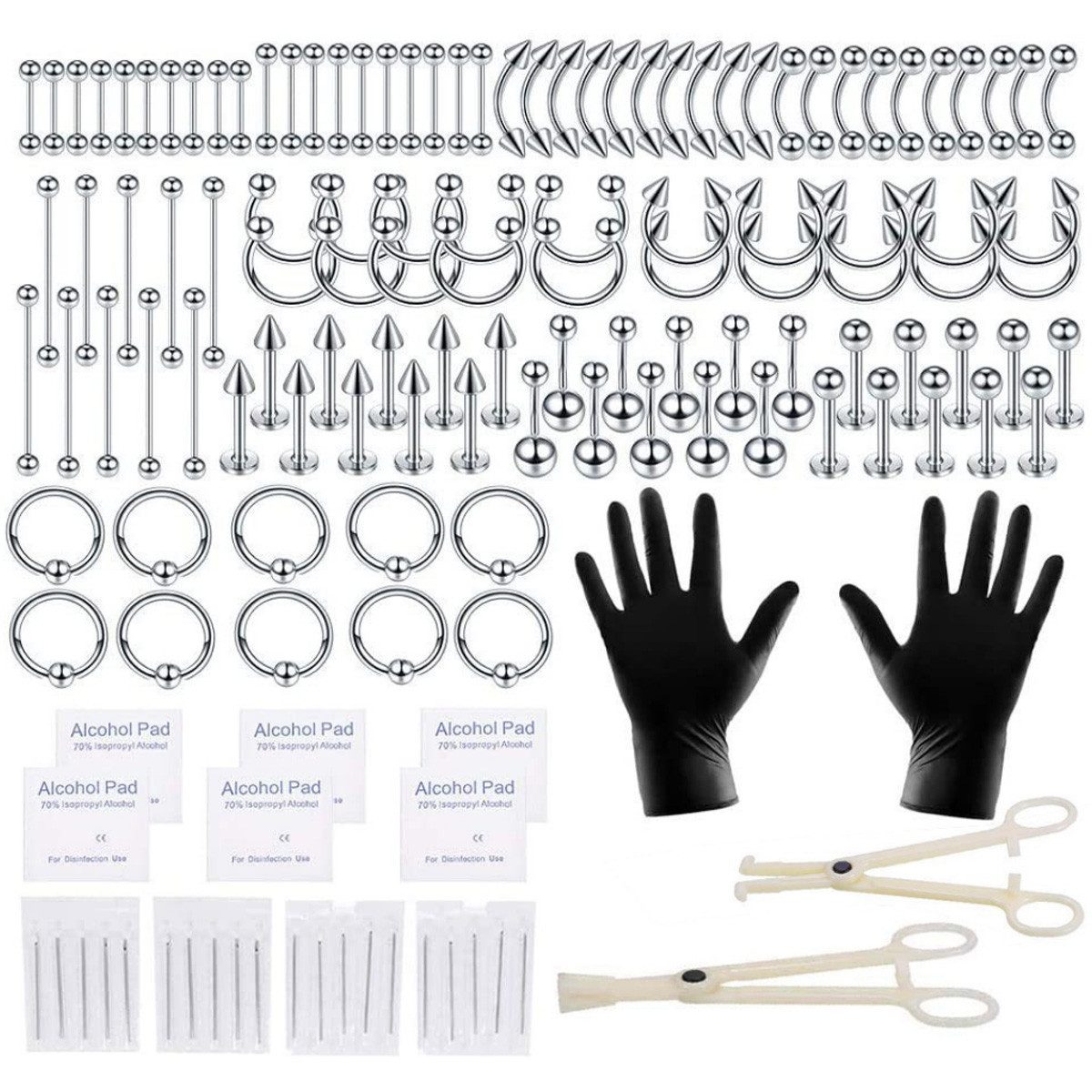 HoyoLee Piercing-Set 140-teiliges Piercing-Set, Edelstahlnadeln 14G/16G (140-tlg)