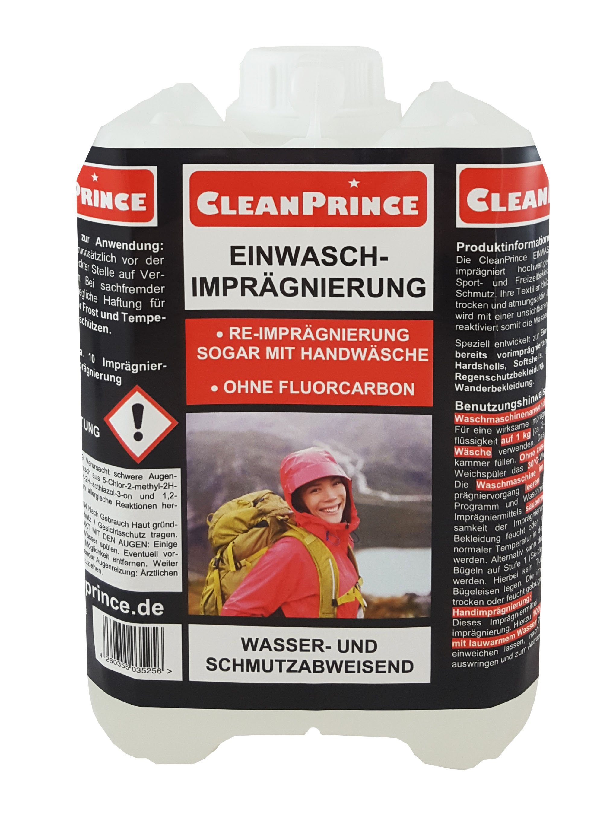 CleanPrince Einwaschimprägnierung Imprägnierung per Hand oder Waschmaschine Imprägnierspray, für Textilien, Wasser- und Schmutzabweisung