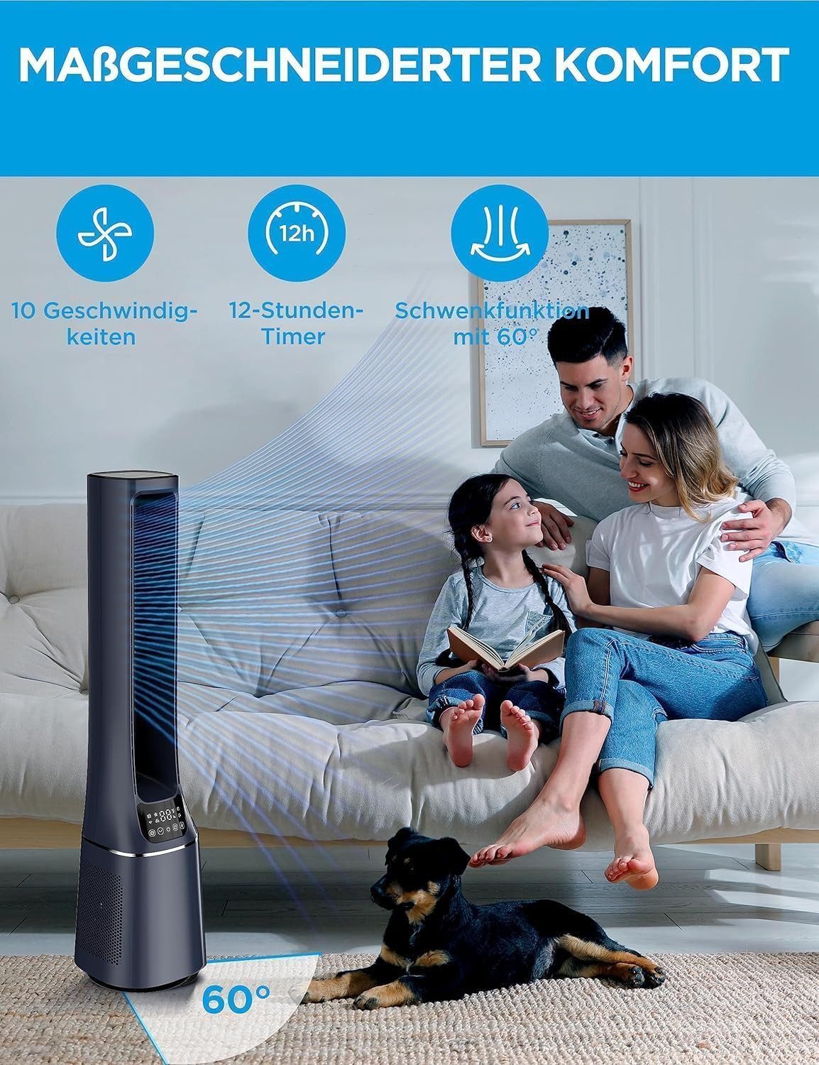 Midea Tower Fan »MFP-120i BL« 2-in-1 Tower Fan & Air Purifier H13 True HEPA, App Control, with Remote Control, Sound Level 38 - 61dB(A)