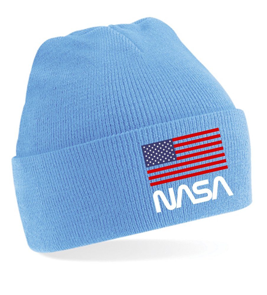 Blondie & Brownie Beanie Unisex Erwachsenen Mütze Nasa USA Astronaut Space Elon Hellblau | Beanies