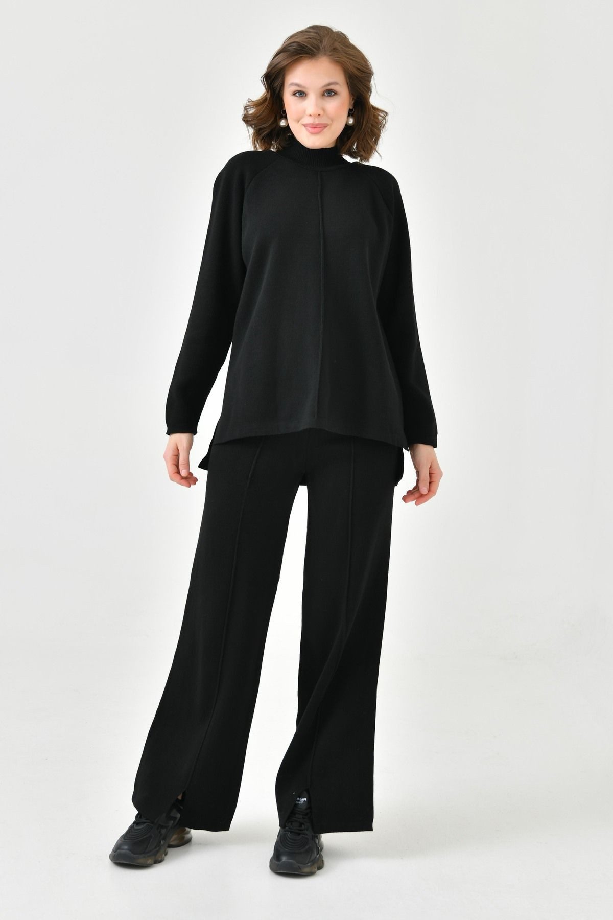 WOMAN VISION Блузкиtop Damen Stehkragen Pullover Sweater und Pullover Schlitz High Waist Hose
