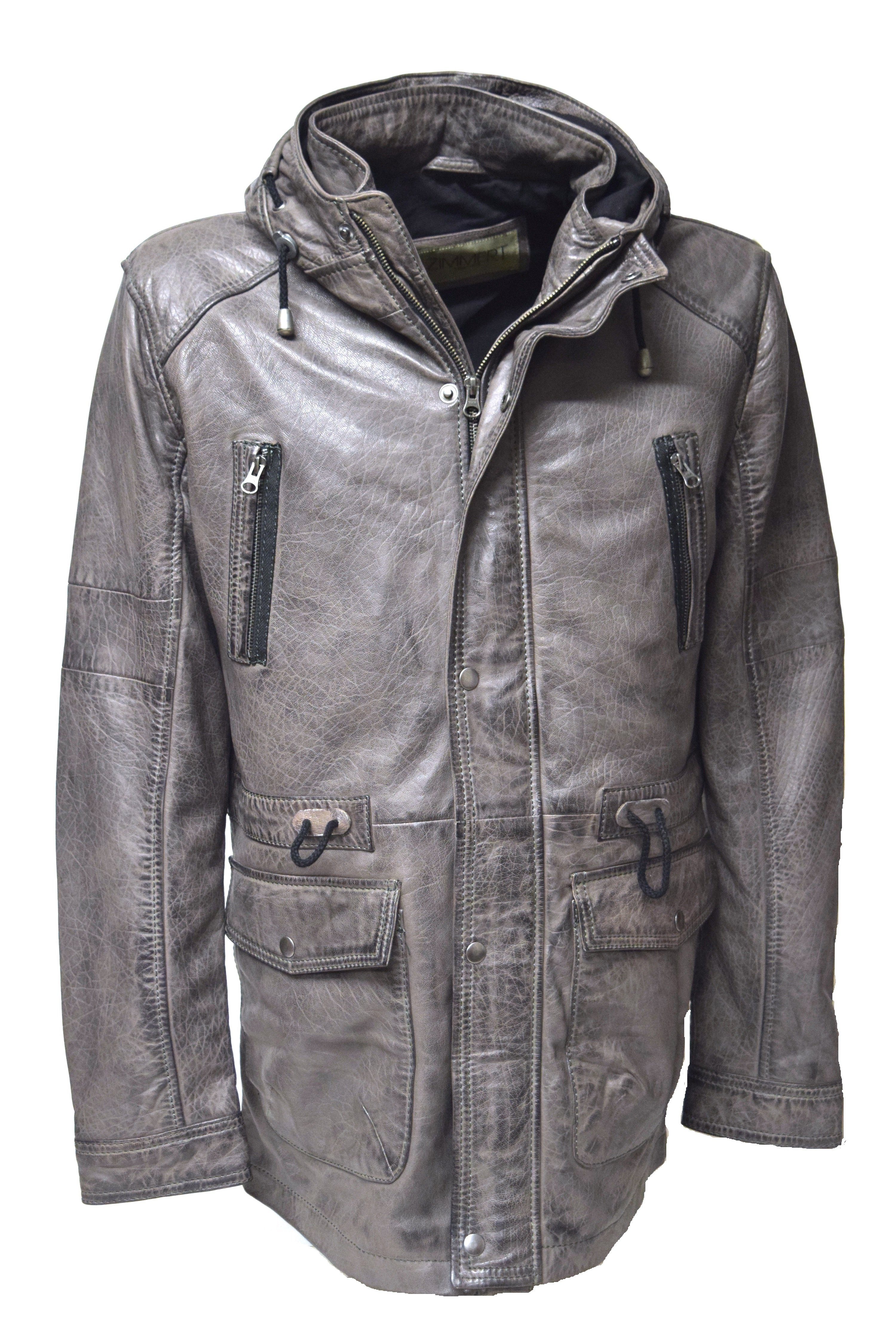 Zimmert Leather Lederjacke Duffelcoad mit fester Kapuze