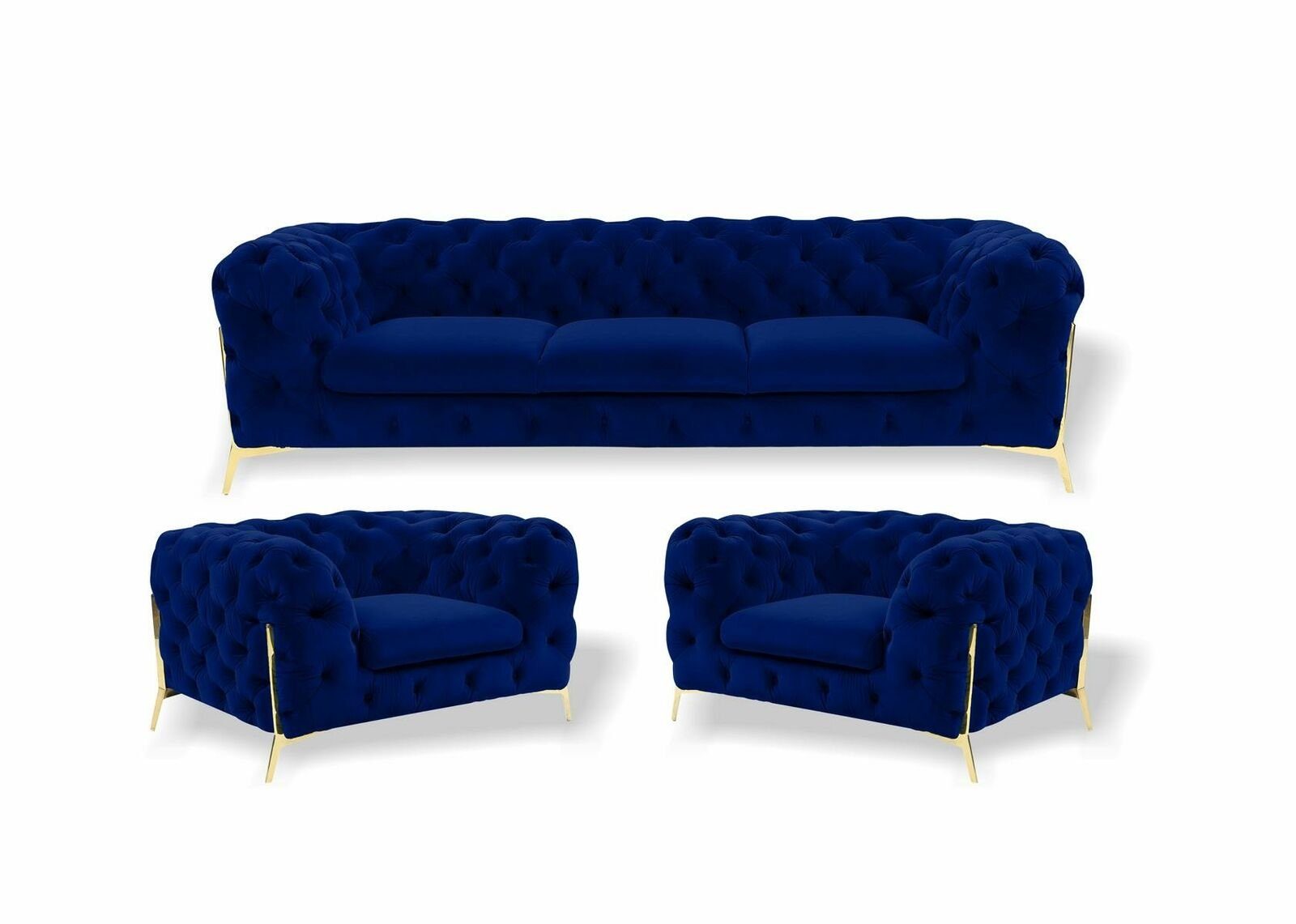 JVmoebel Sofa Blaue Chesterfield Designe Couch 311 Europe Stoff, in Sofa Sofagarnitur Made Sitz
