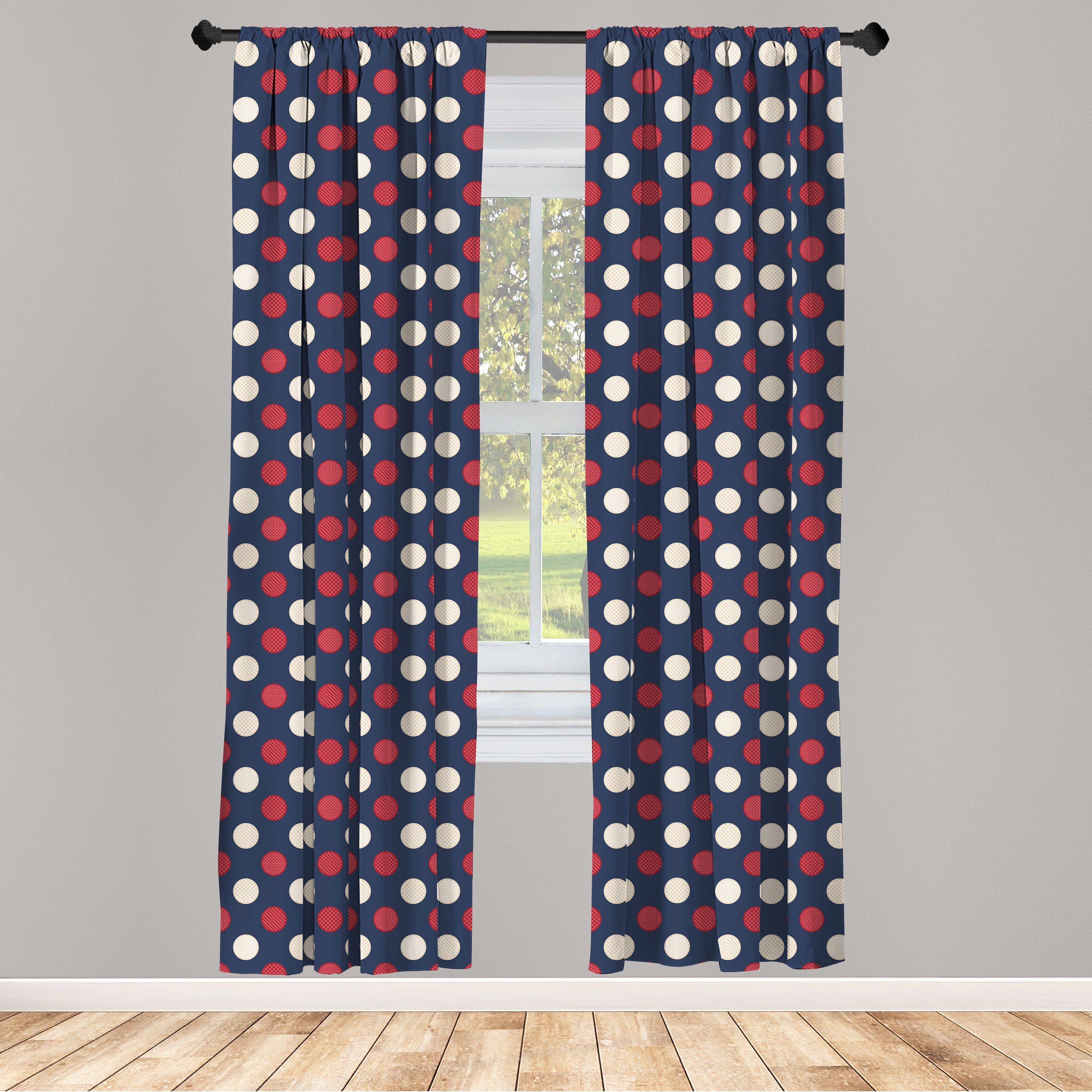 Gardine Retro Vorhang Dekor, für Kreis-Streifen Wohnzimmer Abstrakt Schlafzimmer Microfaser, Abakuhaus,