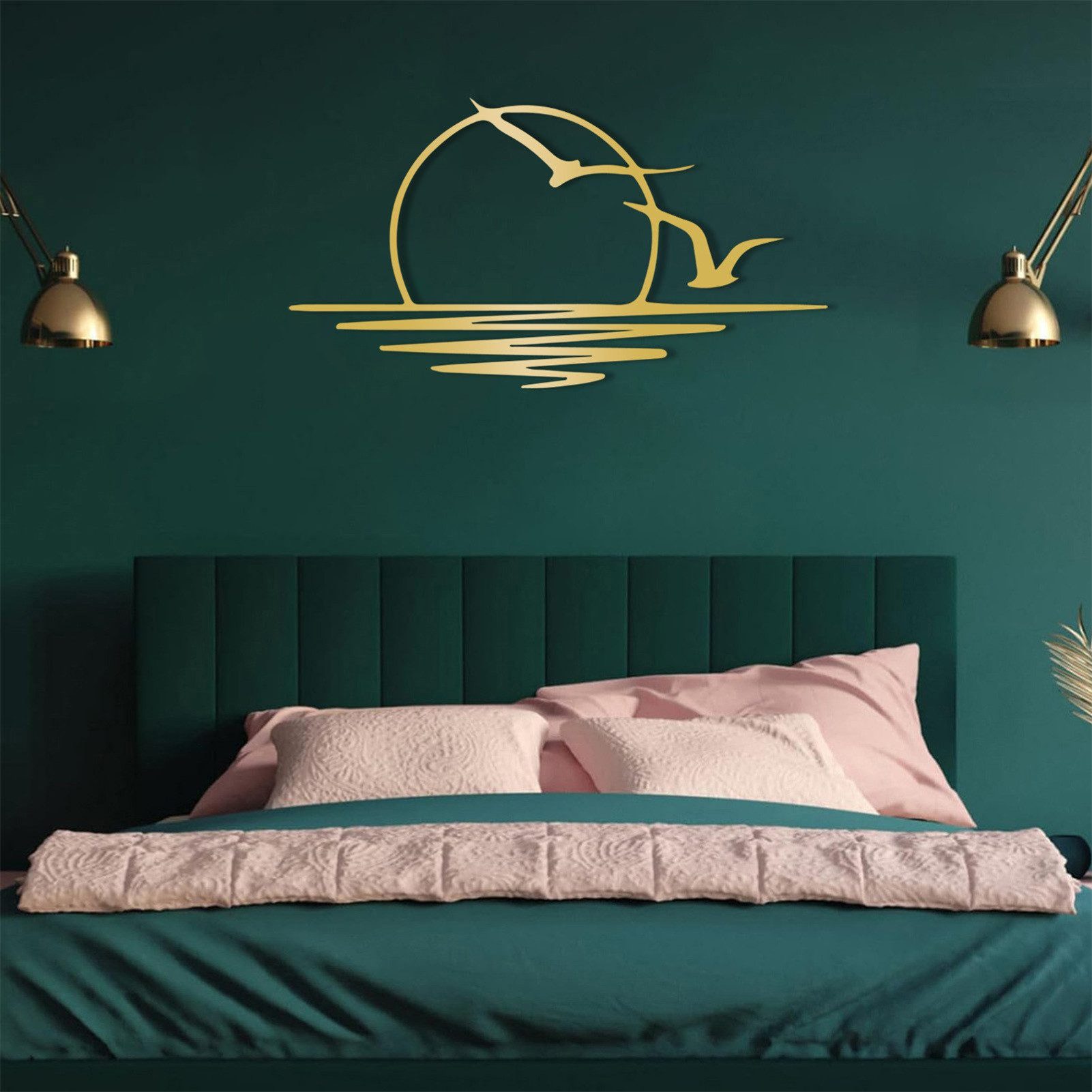 Jumpeak Wanddekoobjekt Sonne und Möwe Metall Kunst Wanddekor, Abstrakter Sonnenaufgang, Sonne, Metall,4 Farben,2 Modelle,Wanddekoration wohnzimmer,Linien
