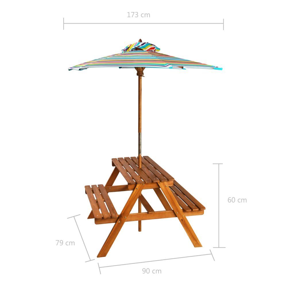 Massivholz Kinder-Picknicktisch Akazie vidaXL Kindertisch 79x90x60cm Sonnenschirm
