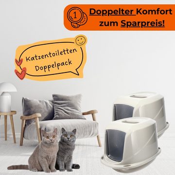 GarPet Katzentoilette 2x Katzenklo mit Deckel große XXL Katzentoilette Katzen Klo Doppelpack