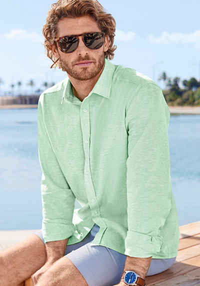John Devin Langarmhemd Regular Fit, Sommerhemd mit Kentkragen aus Baumwoll-Leinen Mischung
