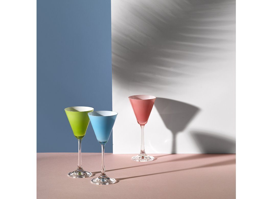 Crystalex Espressoglas Likörgläser Espresso Martini Praline Cherry rosa, 4-tlg., Kristallglas, Kristallglas, 90 ml, 4er Set, außen rosa, innen weiß