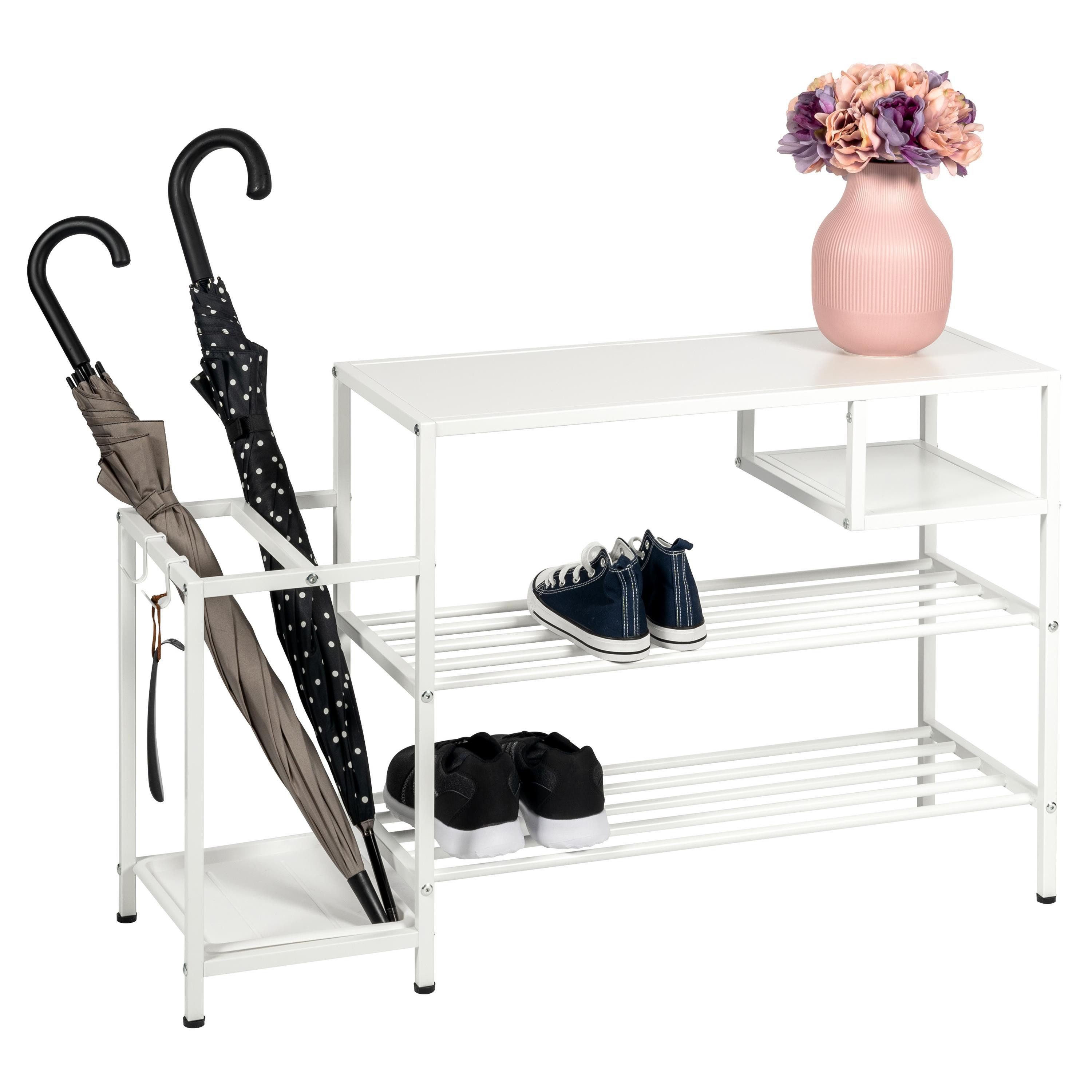 eluno Schuhregal für ca. 6 Paar Schuhe, 4 Ablagen und Schirmständer, 1-tlg., integrierter Schirmständer mit Tropfwanne