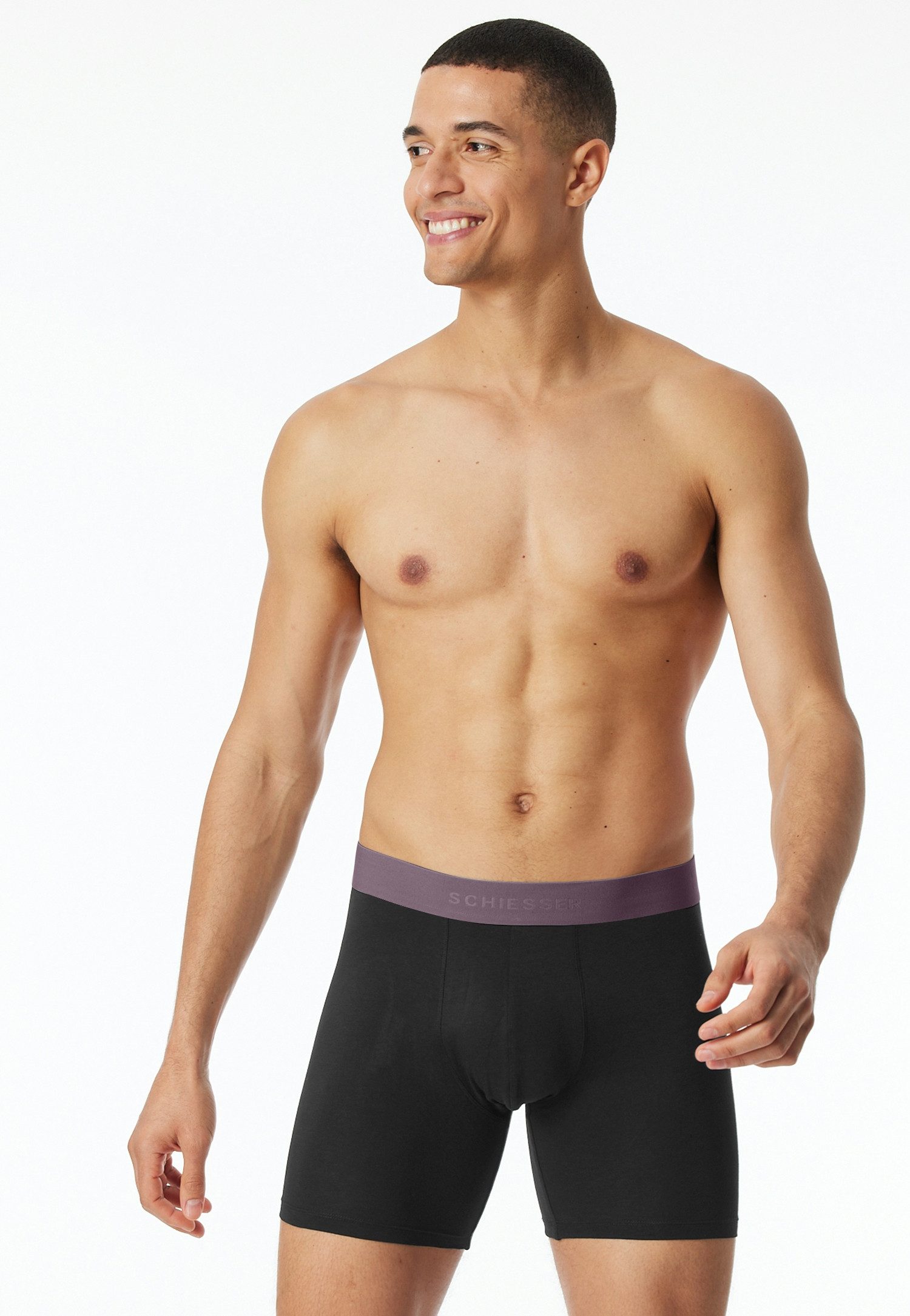 Schiesser Lange Unterhose 95/5 Multipacks (2er Pack) mit farblich abgesetztem, sportlichem Logo-Webgummibund