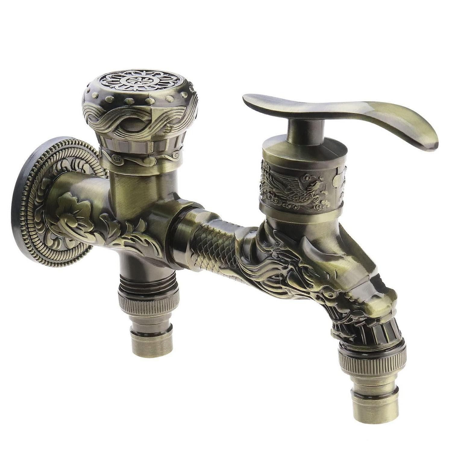 LuxusKollektion Waschtischarmatur Doppelauslauf Wasserhahn Antik Drachen Design (1-St)