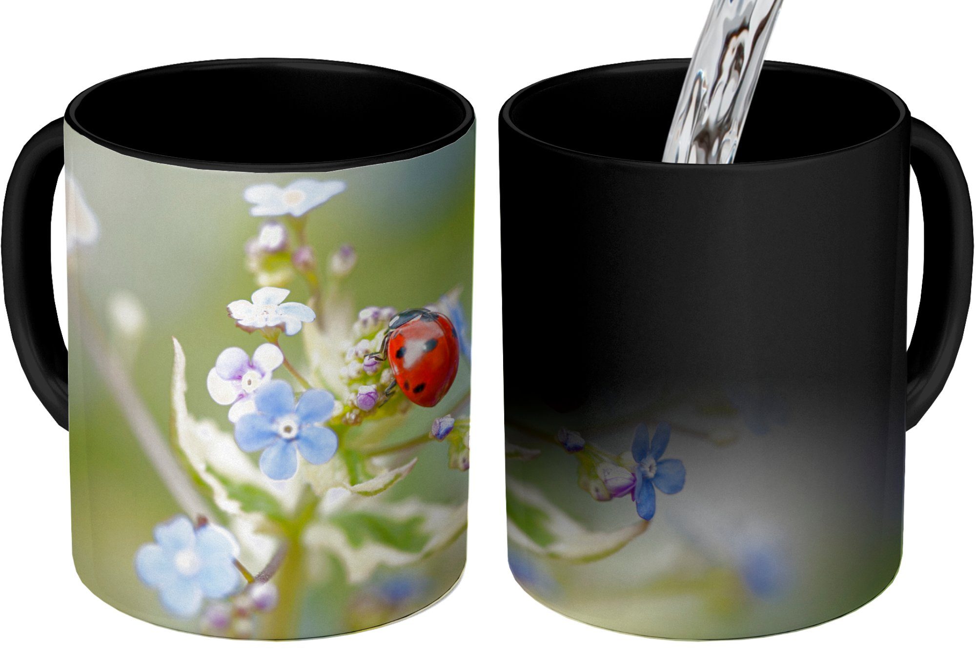 MuchoWow Tasse Blume - Teetasse, Kaffeetassen, Farbwechsel, Geschenk - Frühling, Marienkäfer Keramik, Zaubertasse