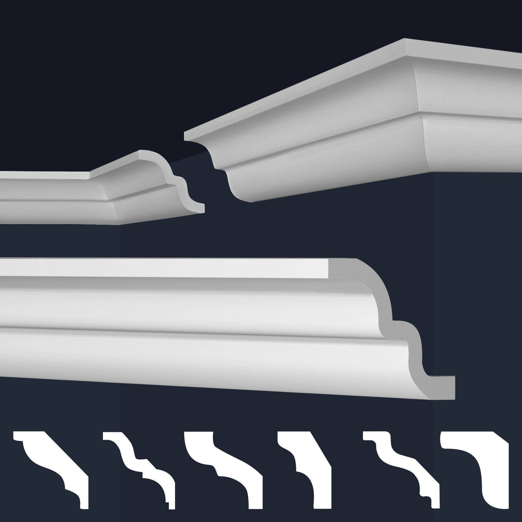 marbet design Stuckleiste, 20 Meter / 10 Leisten, XPS Styropor weiß - Deckenleisten Stuck Decken Styroporleisten E-Leisten - (20 Meter / 10 Leisten E-21)