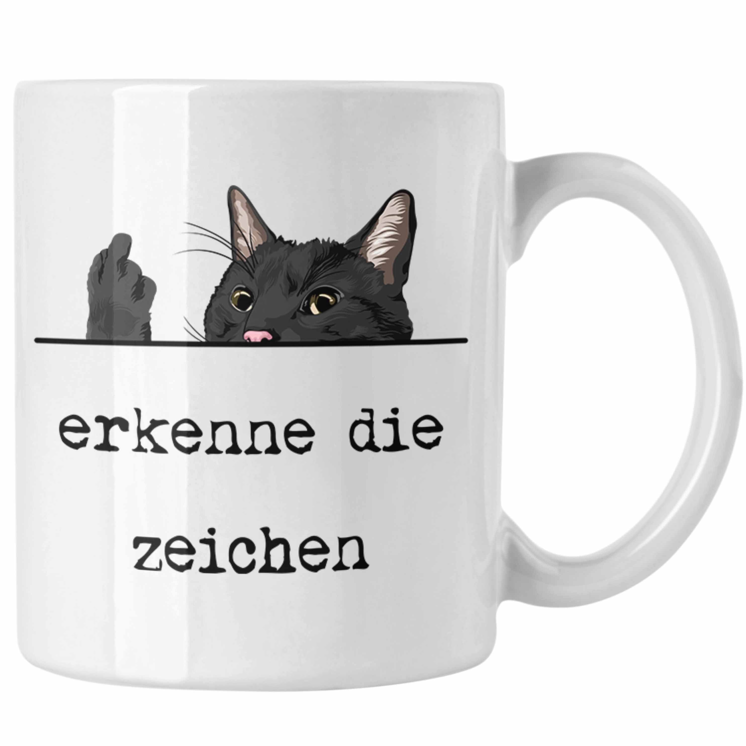 Trendation Tasse Trendation - Erkenne Die Zeichen Tasse Katze Katzenliebhaber Mittelfinger Geschenk für Frauen Kollegin Weiss