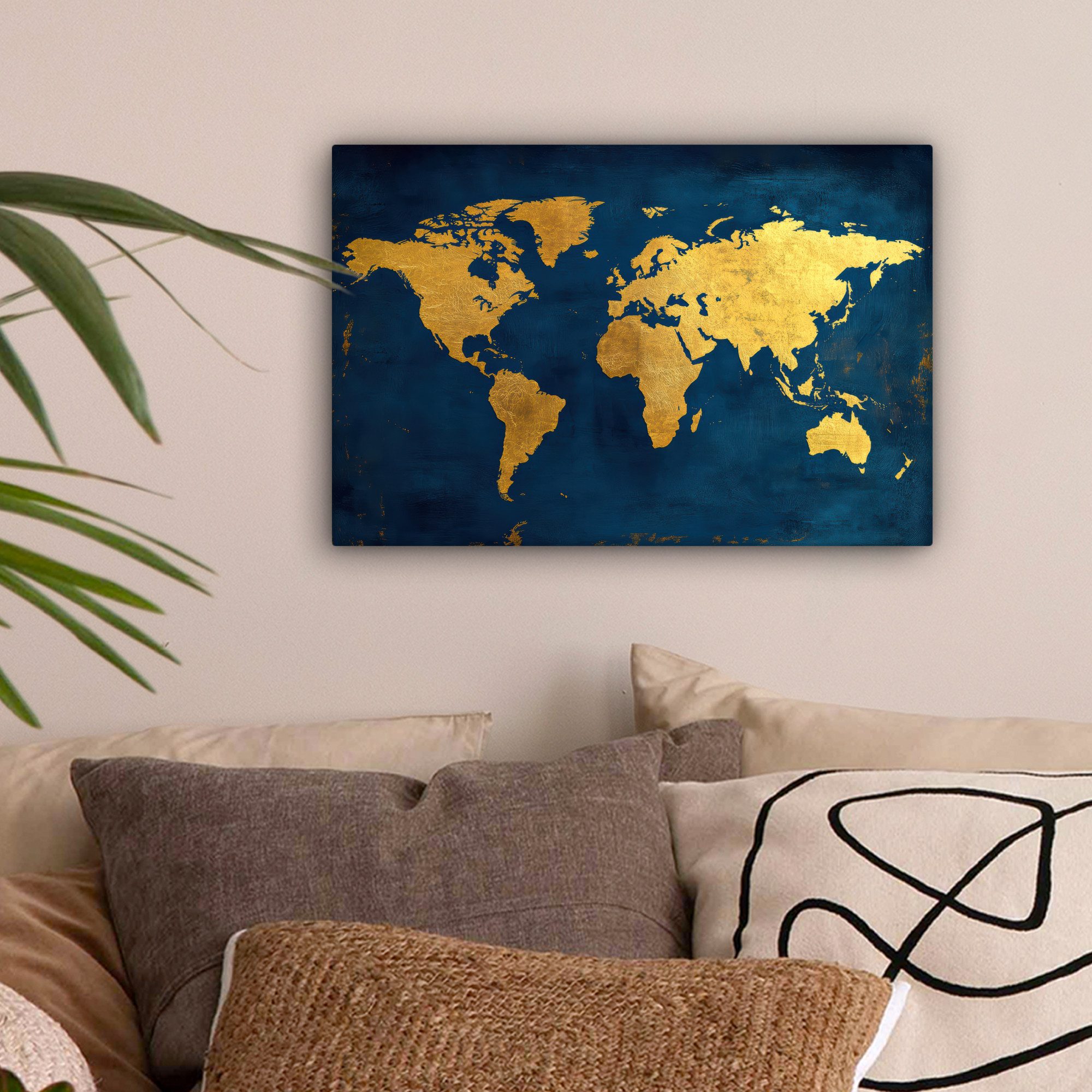 OneMillionCanvasses® Leinwandbild Weltkarte - Gold - Dunkelblau, Fotodruck günstig online kaufen