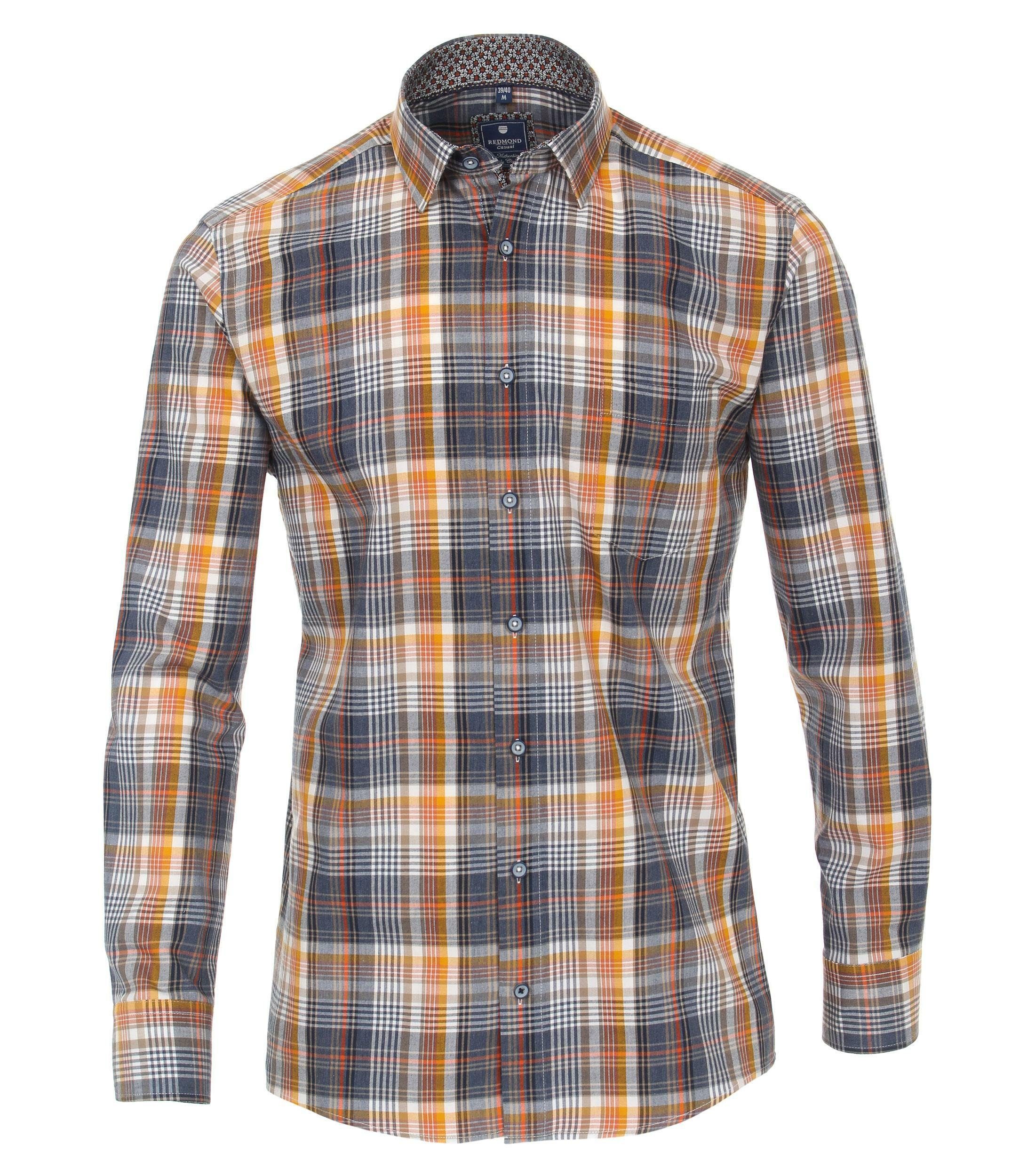 Redmond Herren Freizeithemd Modern Fit - Langarm Karo Hemd