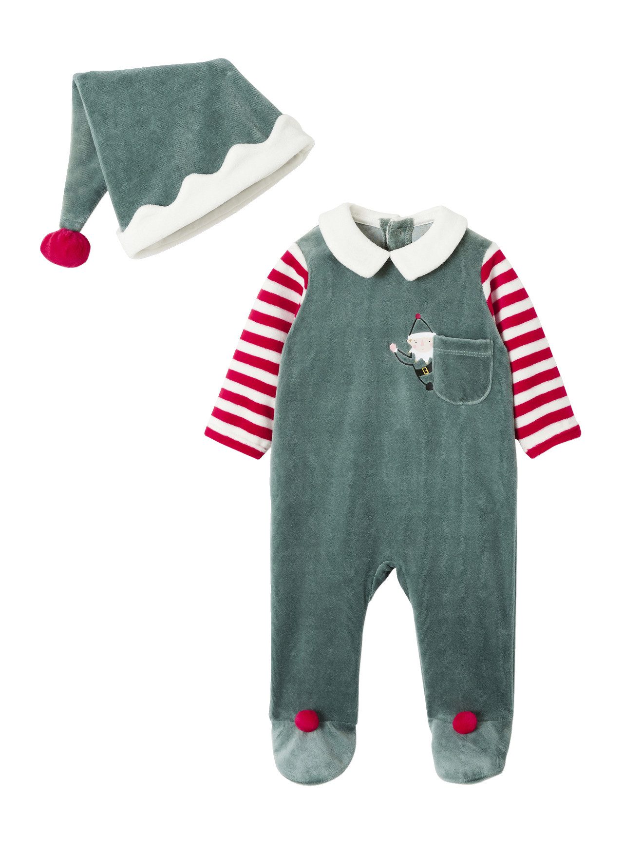 vertbaudet Schlafoverall Baby Set aus Strampler und Mütze, Wichtel-Kostüm