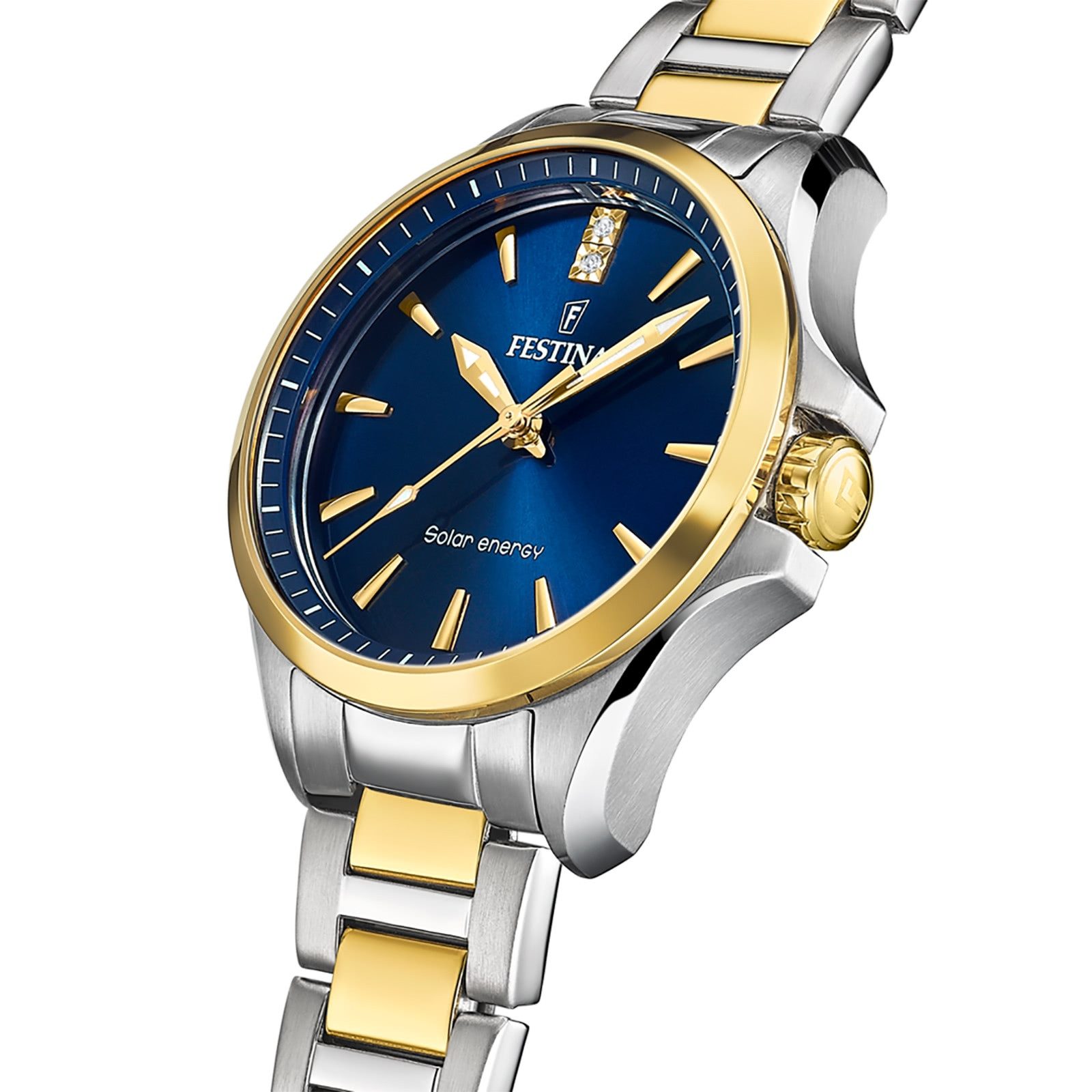 Festina Solaruhr Festina Damenuhr Edelstahl silber gold, (Solaruhr), Damen Solaruhr rund, Edelstahlarmband silber, gold, Luxus