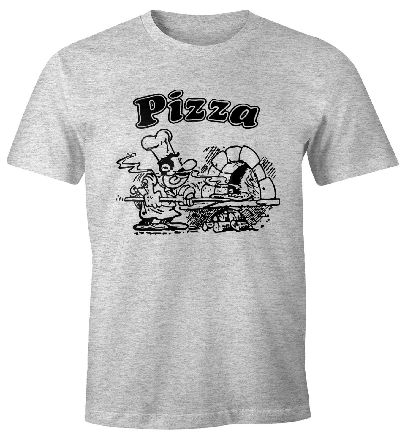 MoonWorks Print-Shirt Pizza Shirt Schachtel Motiv Italiano Italien Fun-Shirt Moonworks® mit Print grau