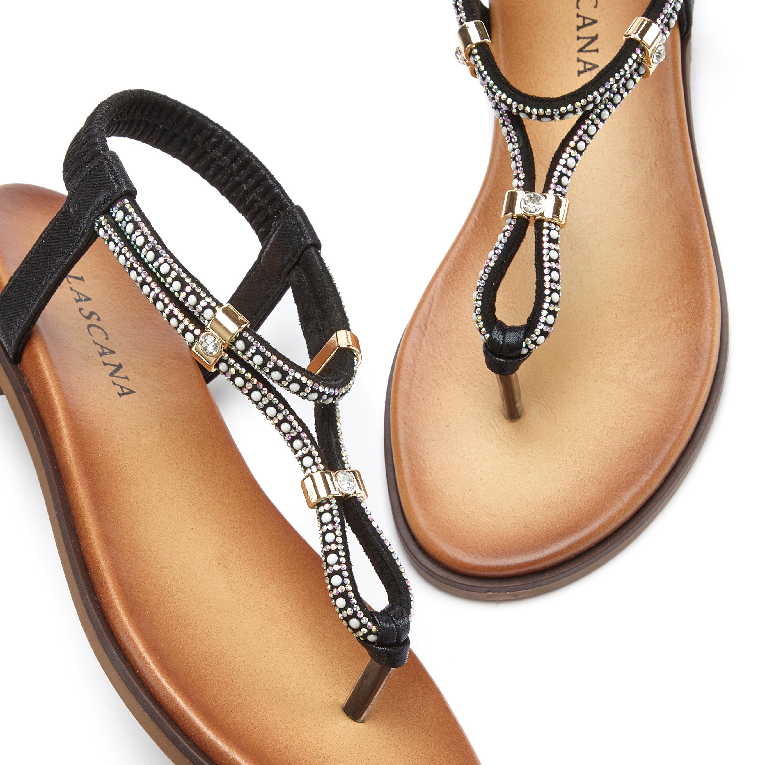 LASCANA Sandale, Sommerschuh, offener Schuh, Zehentrenner mit eleganten Schmucksteinchen VEGAN