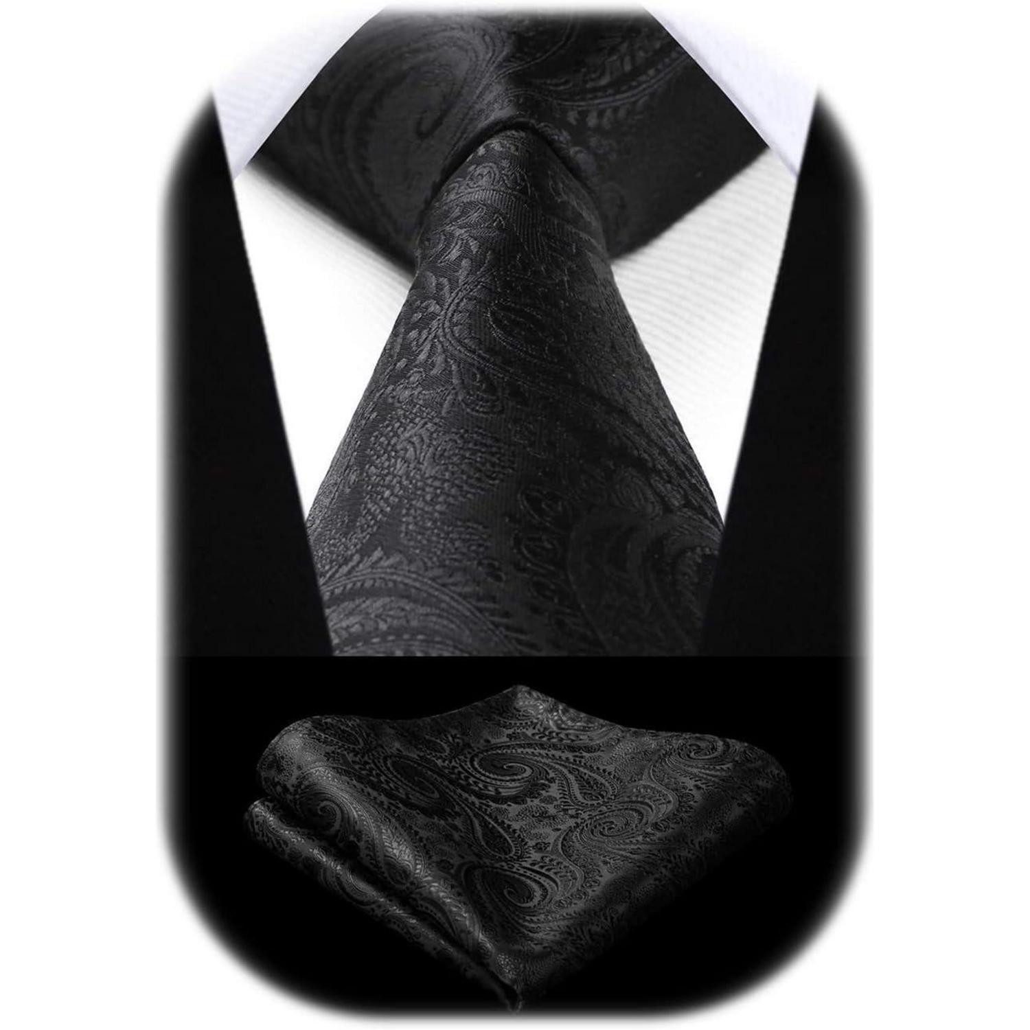 LuxusKollektion Krawatte Krawatten Herren Hochzeit Paisley Einstecktuch Einheitsgröße Schwarz-2 (1-St)