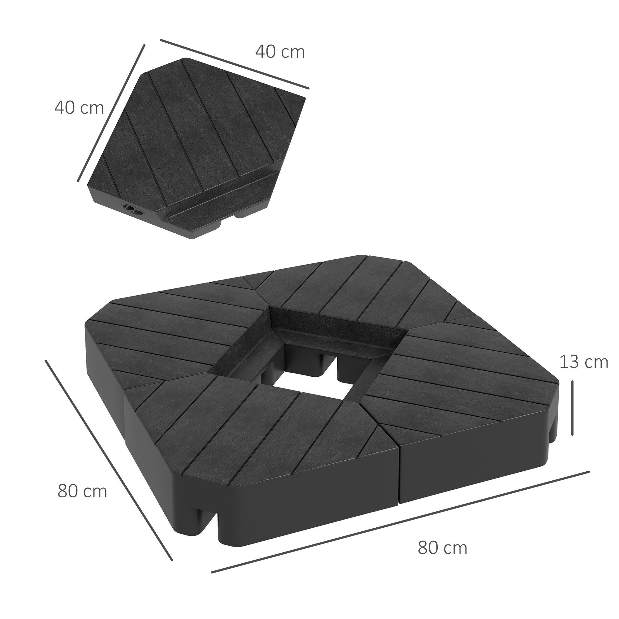 Outsunny Schirmhalter 4-teilig, mit Holzoptik, für Stöcke bis Ø 20 mm, Sonnenschirmständer für Ampelschirm, 4 tlg., Schirmgewicht