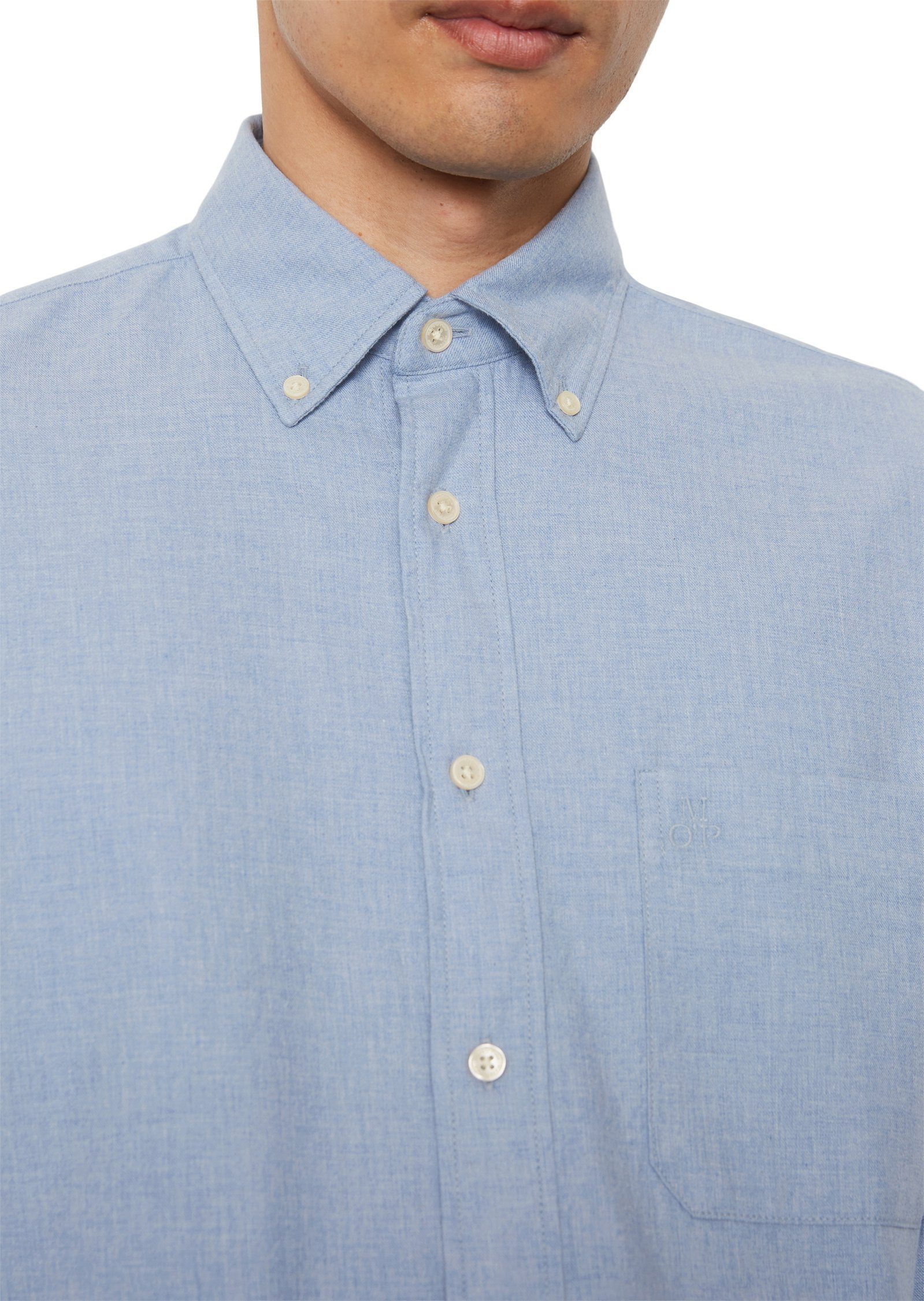 Bio-Baumwoll-Twill O'Polo weichem Langarmhemd aus Marc hellblau