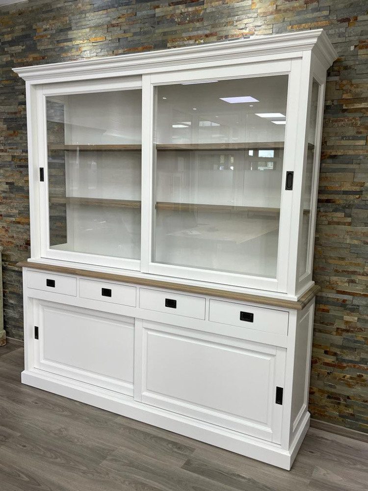 Wohnpalast Glasvitrine Vitrinen Schrank Neuss 200 cm weiß/eiche - Buffet Schrank Schiebetüren