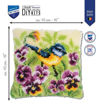 Vervaco Kreativset PN-0190867 Knüpfkissenpackung Blaumeise, (Set, Vervaco embroidery Kit), Made in Europe