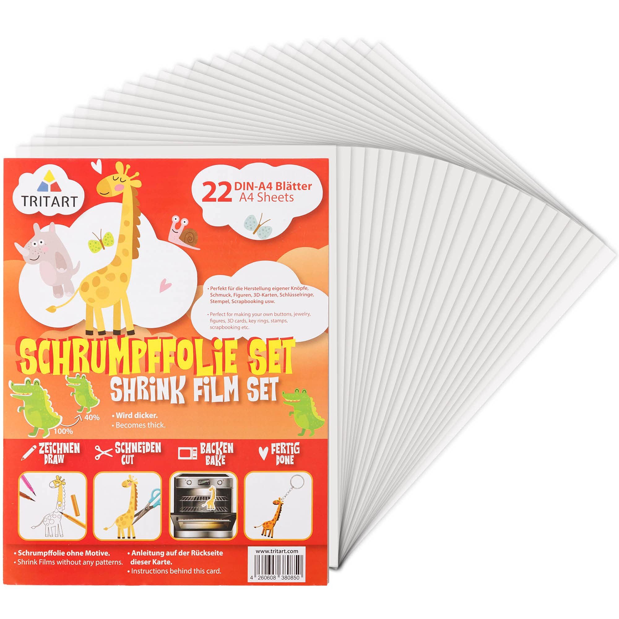 Tritart Streudeko Shrink Wrap for Crafts: Transparent, Printable, A4 - Kids & Adults, (1-tlg)