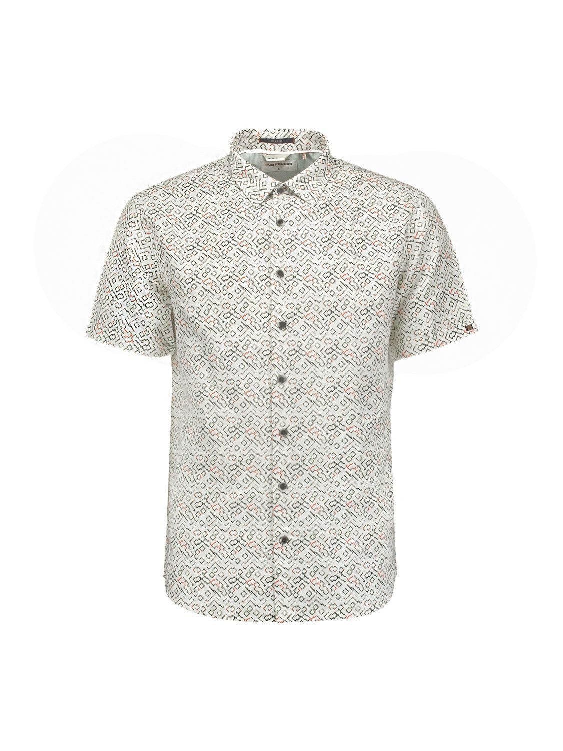 NO EXCESS Kurzarmhemd - Leinenhemd - Hemd mit Allover-Muster